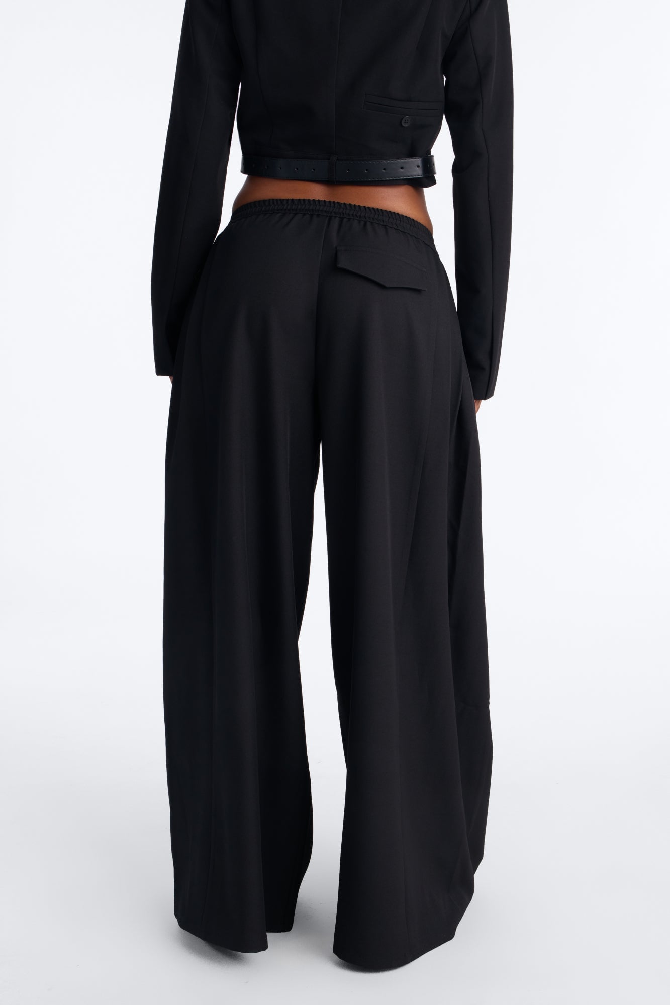 Heidi High Rise Wide Leg Pleated Drawstring Trouser - Black image 8