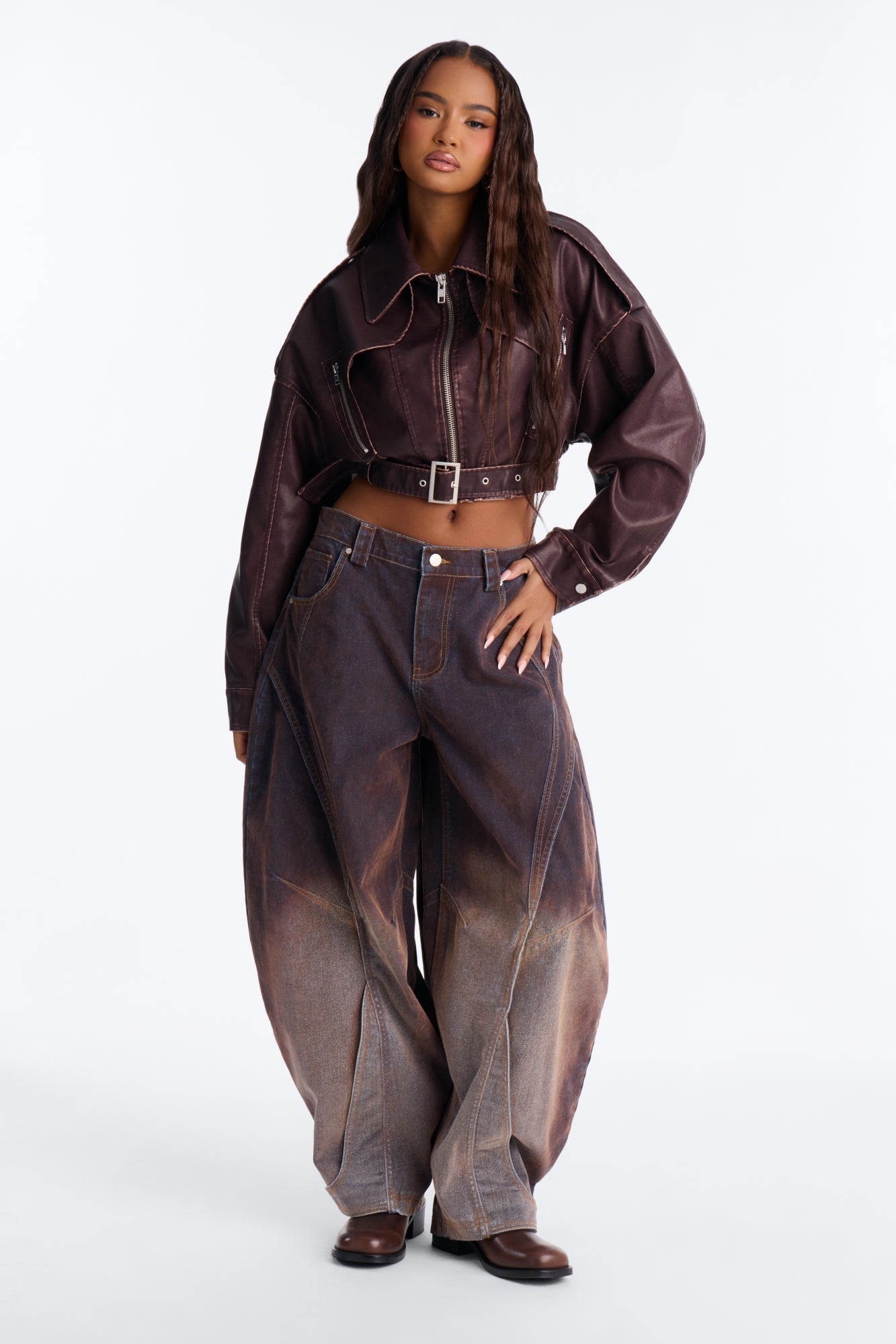 Off Grid Flocked Wide Leg Jeans - Brown image 1