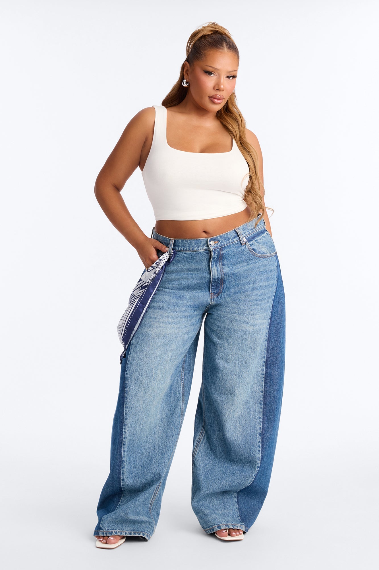 London Edition Two Tone Wide Leg Jeans - Medium Wash image 2