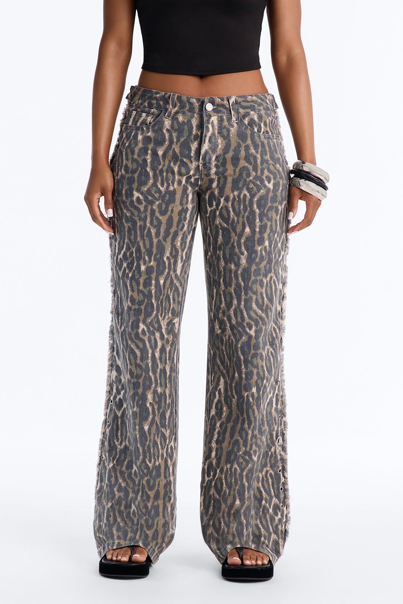 Stay Fierce Low Rise Grommet Trim Pant - Leopard image 7