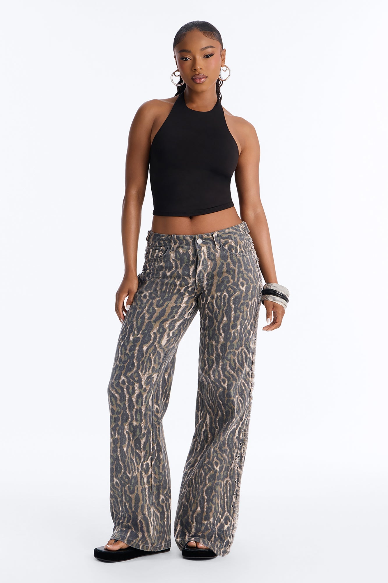 Stay Fierce Low Rise Grommet Trim Pant - Leopard image 6