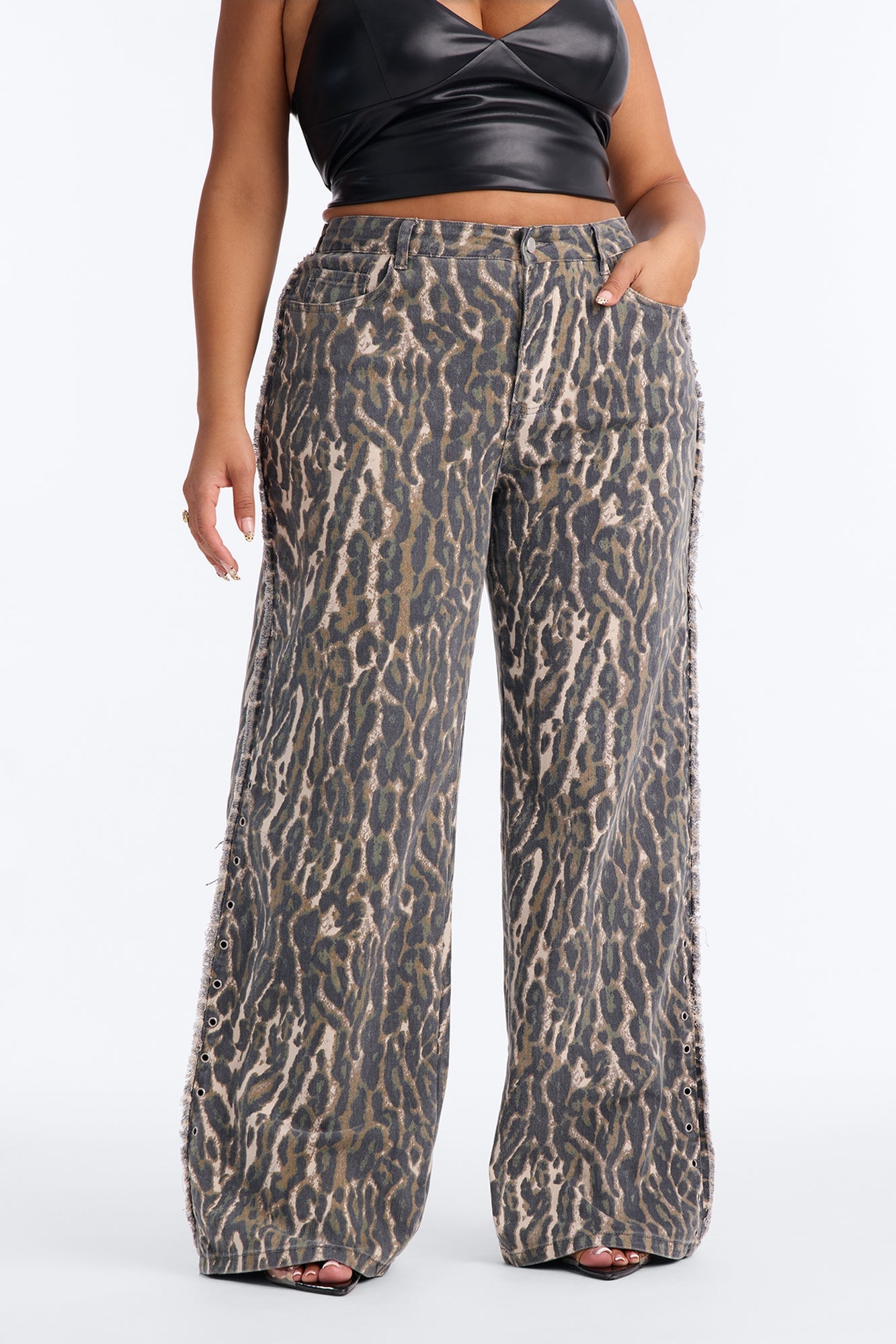 Stay Fierce Low Rise Grommet Trim Pant - Leopard image 3