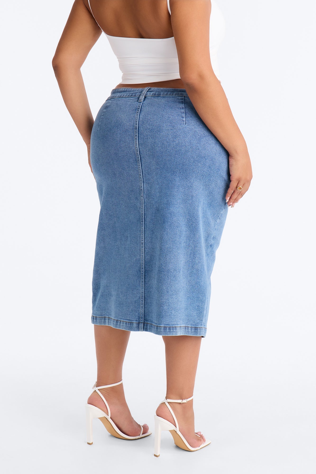 Right On The Line Denim Midi Skirt - Medium Wash image 3