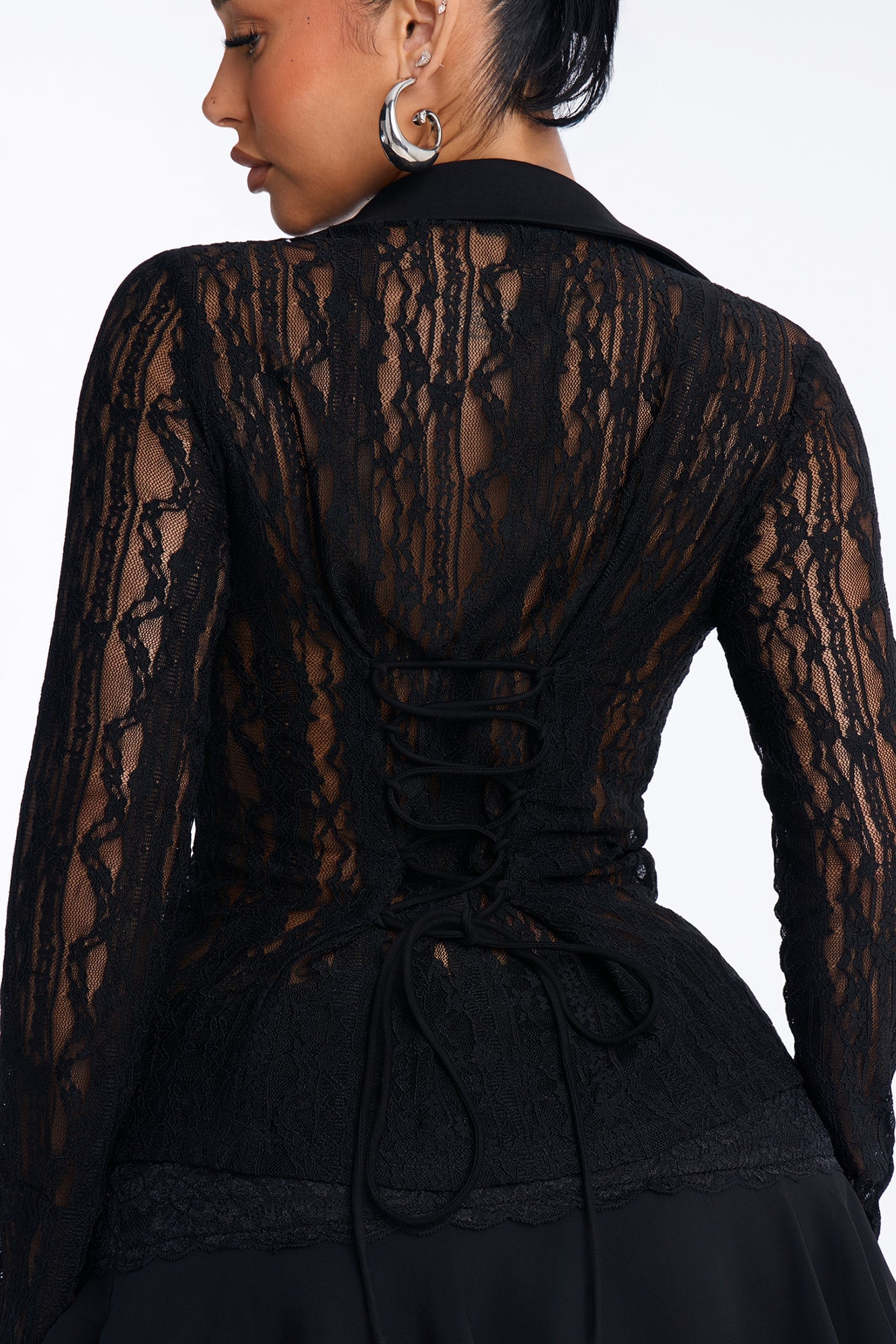 French Riviera Lace Long Sleeve Shirt - Black image 7