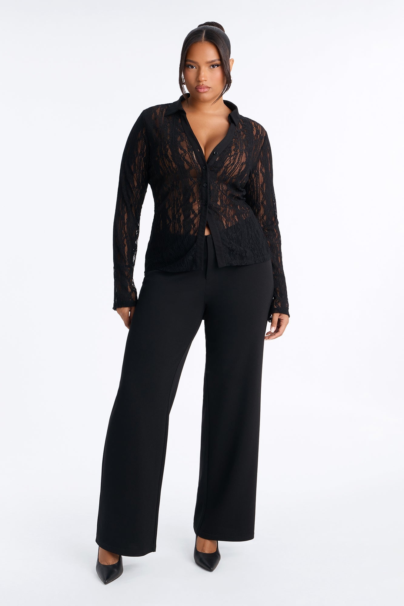 French Riviera Lace Long Sleeve Shirt - Black image 2