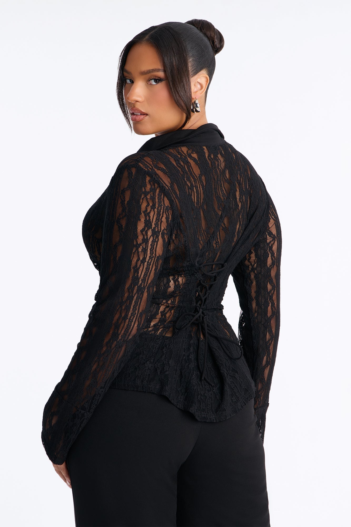 French Riviera Lace Long Sleeve Shirt - Black image 4