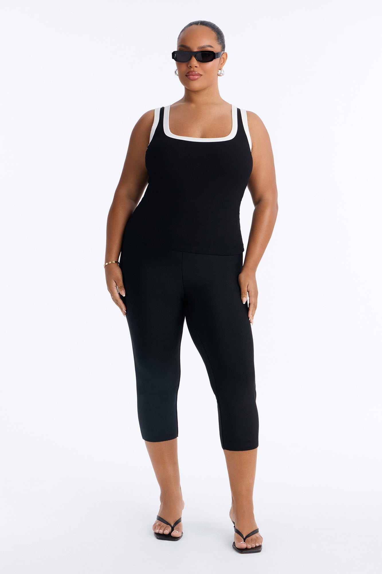 Sunday In Soho Contrast Trim Ribbed Tank Top - Black/White image 2