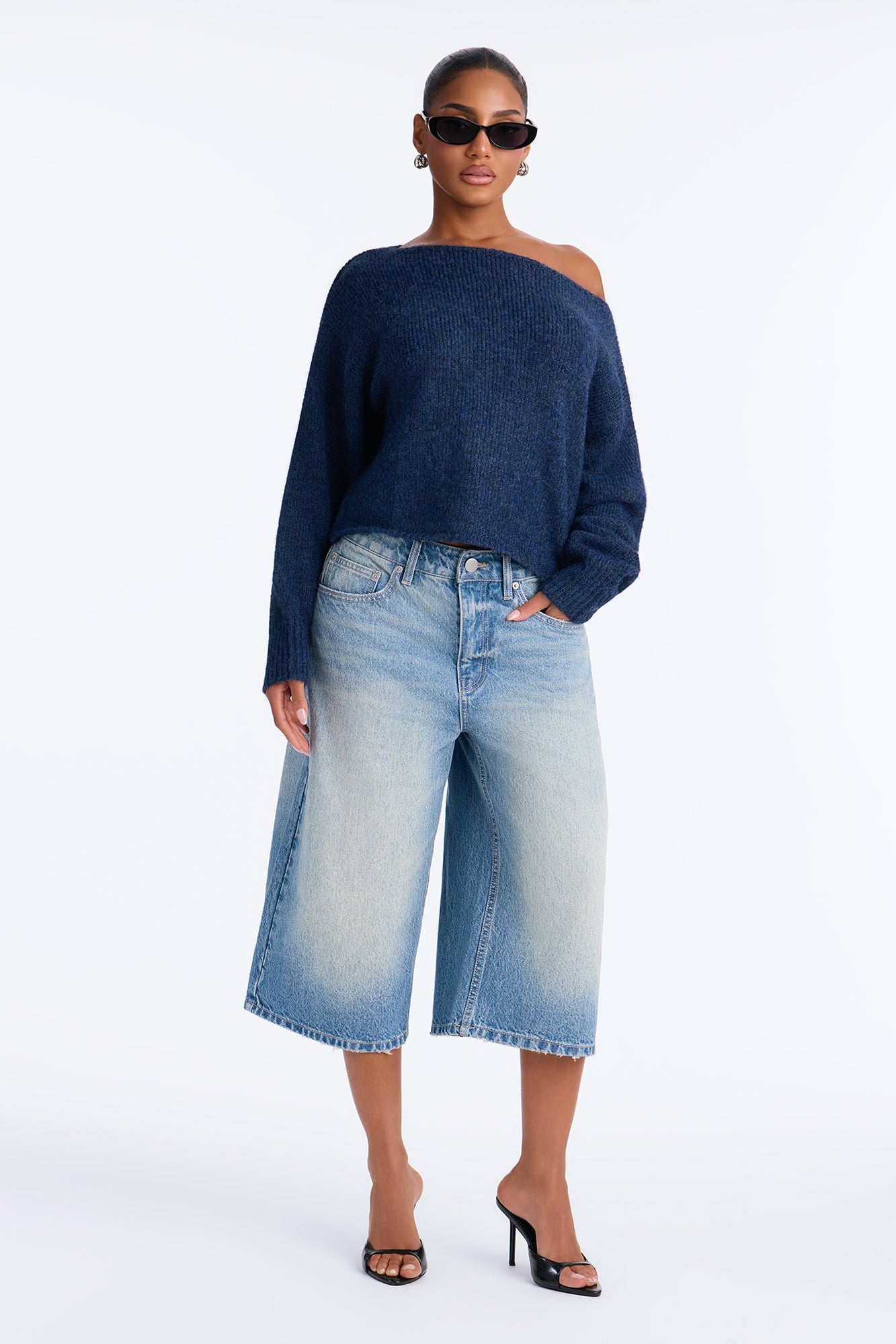 Lenah One Shoulder Pullover Sweater - Blue image 6