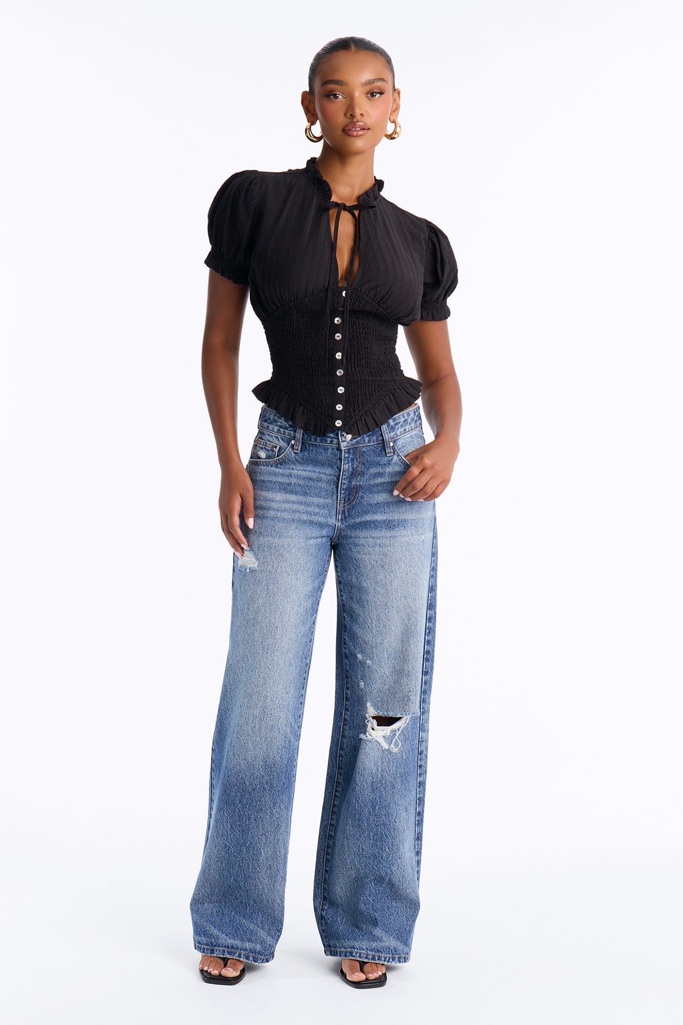 Give To You Smocked Puff Sleeve Blouse - Black image 6