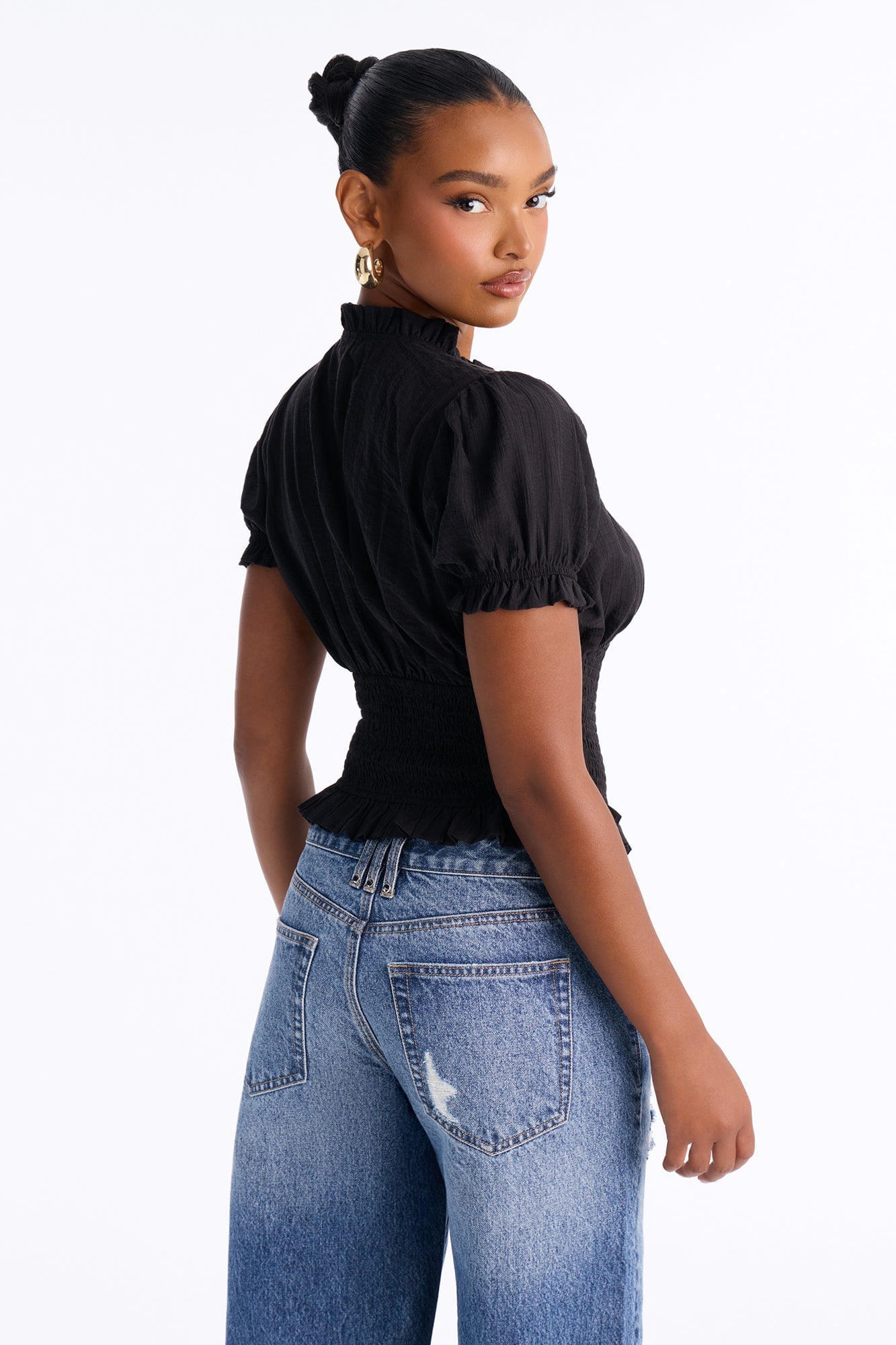 Give To You Smocked Puff Sleeve Blouse - Black image 8