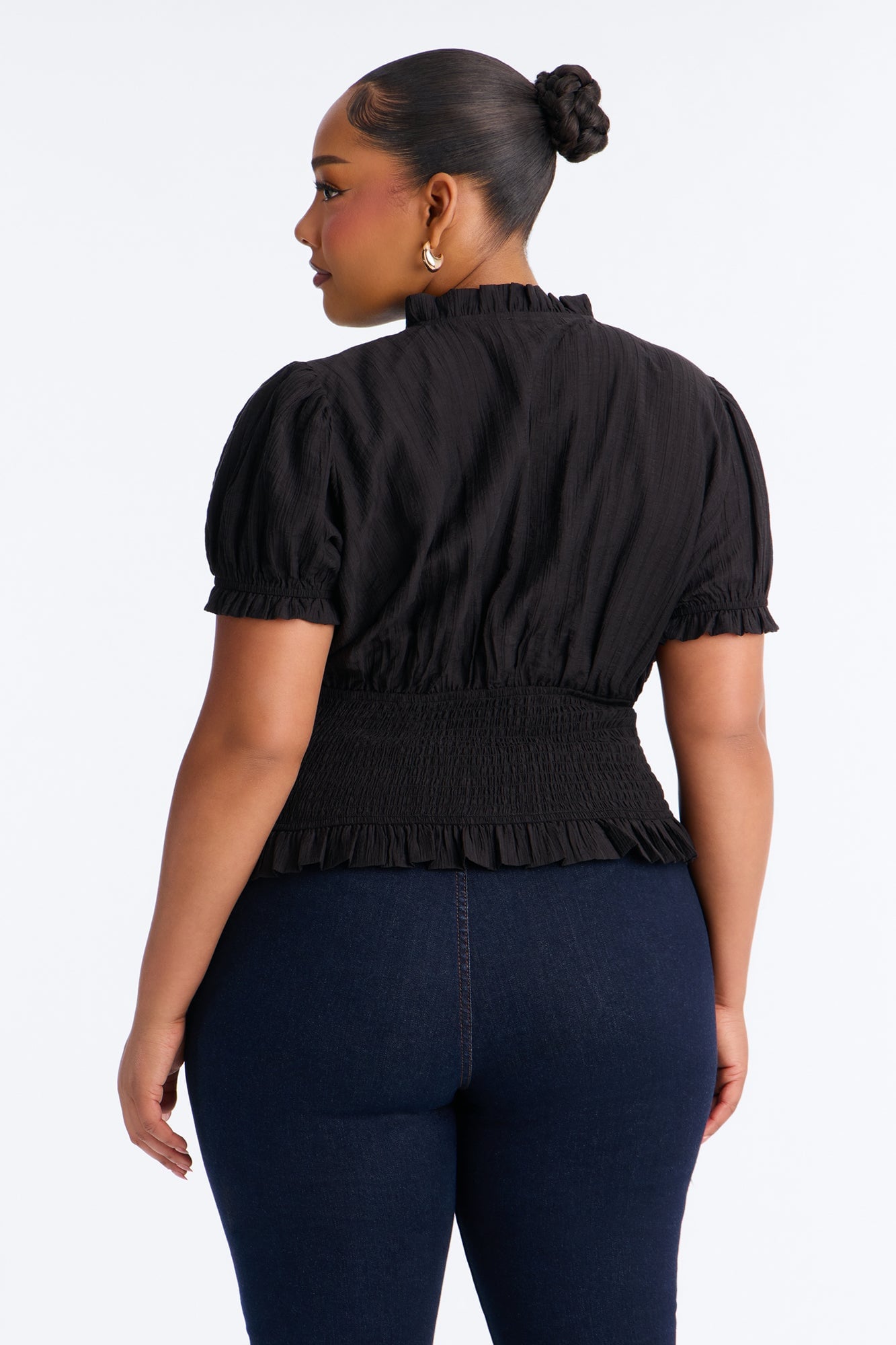 Give To You Smocked Puff Sleeve Blouse - Black image 4