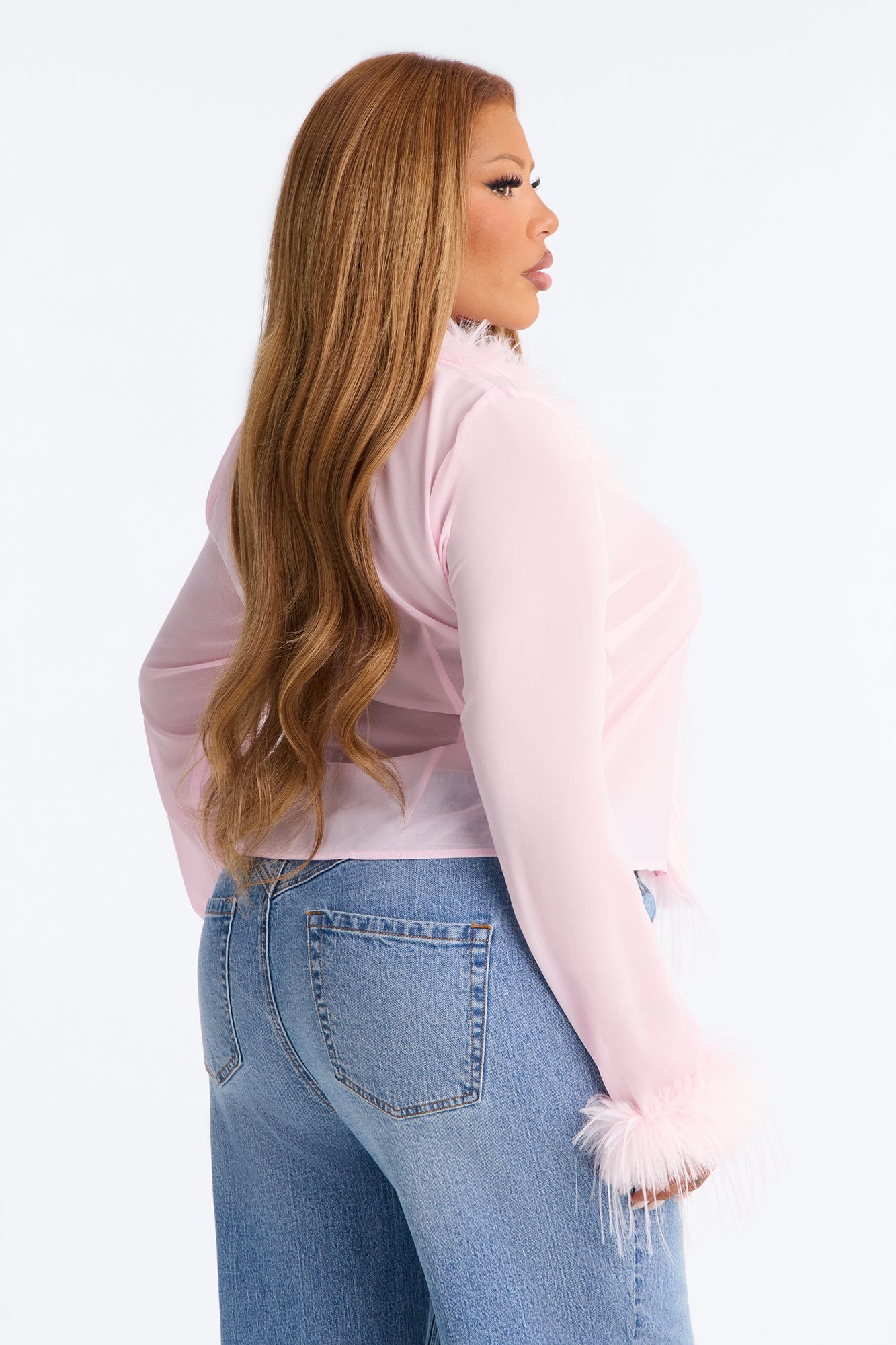 Simple Life Flyaway Fur Trim Top - Pink image 3