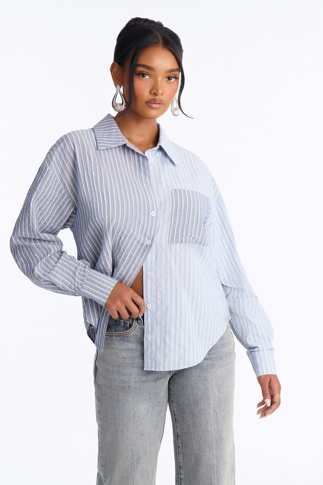 Salina Striped Button Up Shirt - Blue/combo image 5