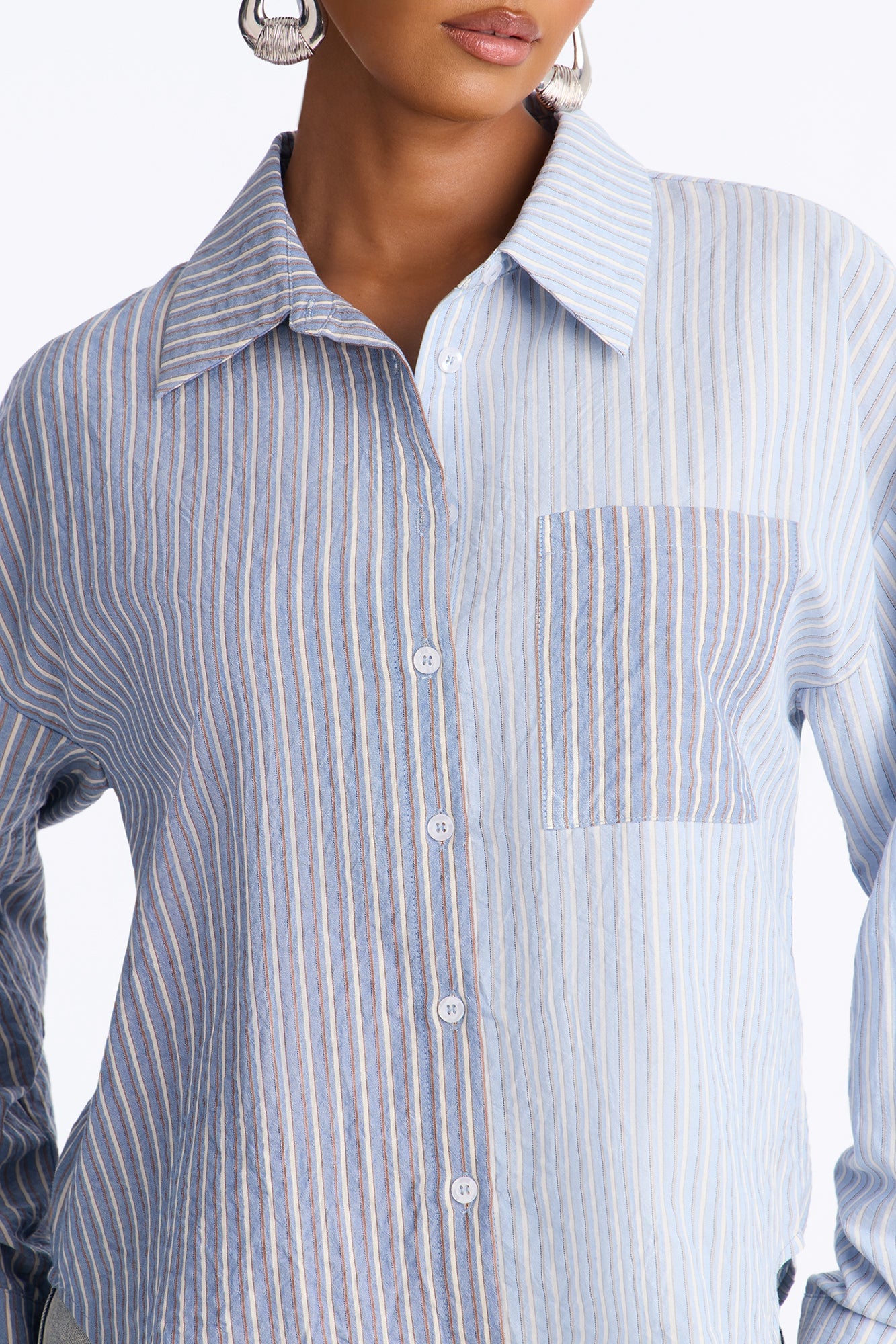 Salina Striped Button Up Shirt - Blue/combo image 7
