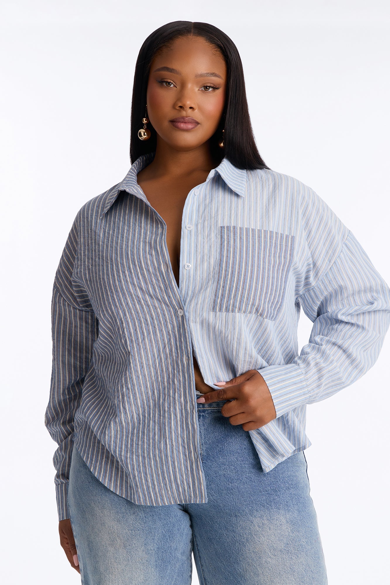 Salina Striped Button Up Shirt - Blue/combo image 1
