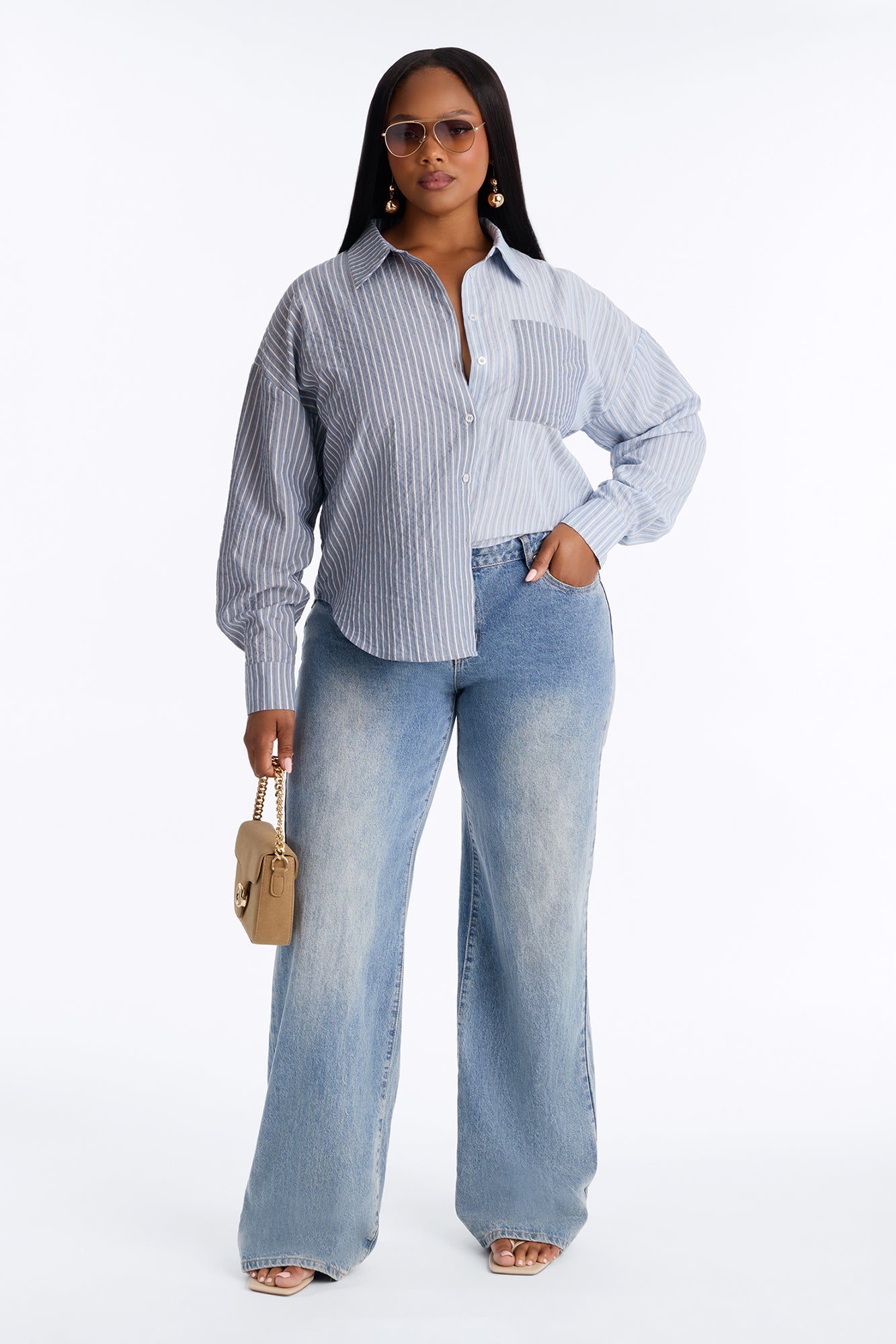 Salina Striped Button Up Shirt - Blue/combo image 2