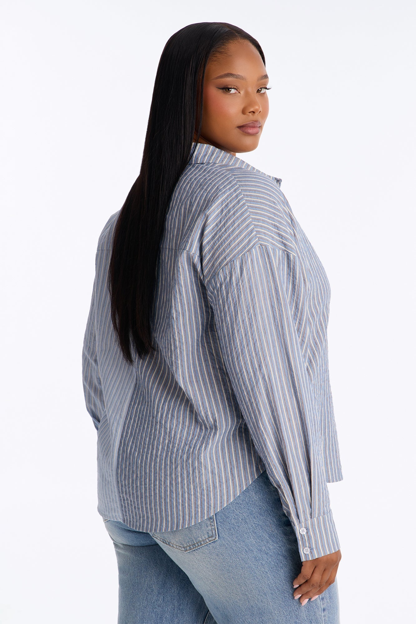 Salina Striped Button Up Shirt - Blue/combo image 3
