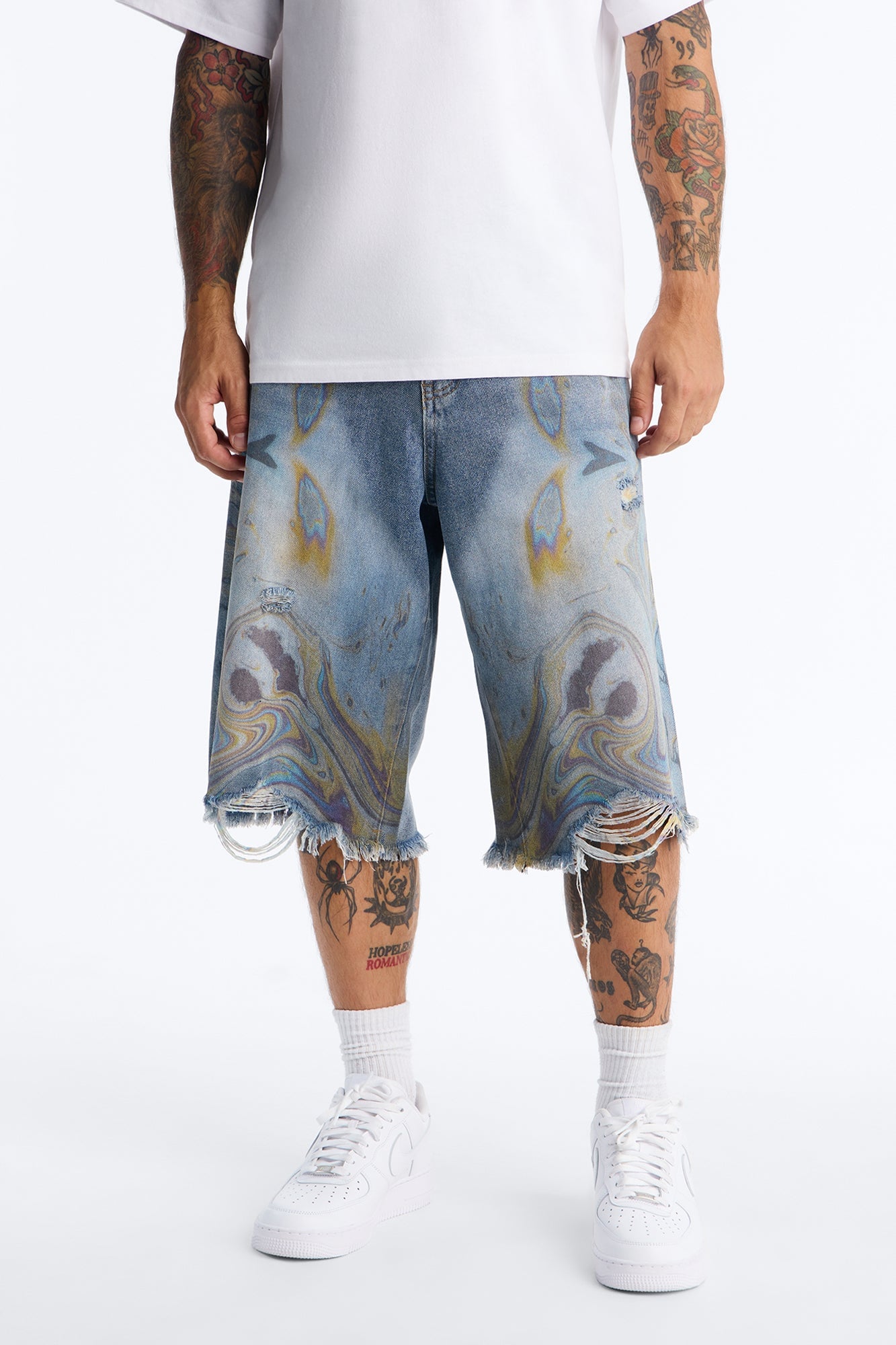 Baggy Oil Spill Denim Short - Medium Blue Wash image 7