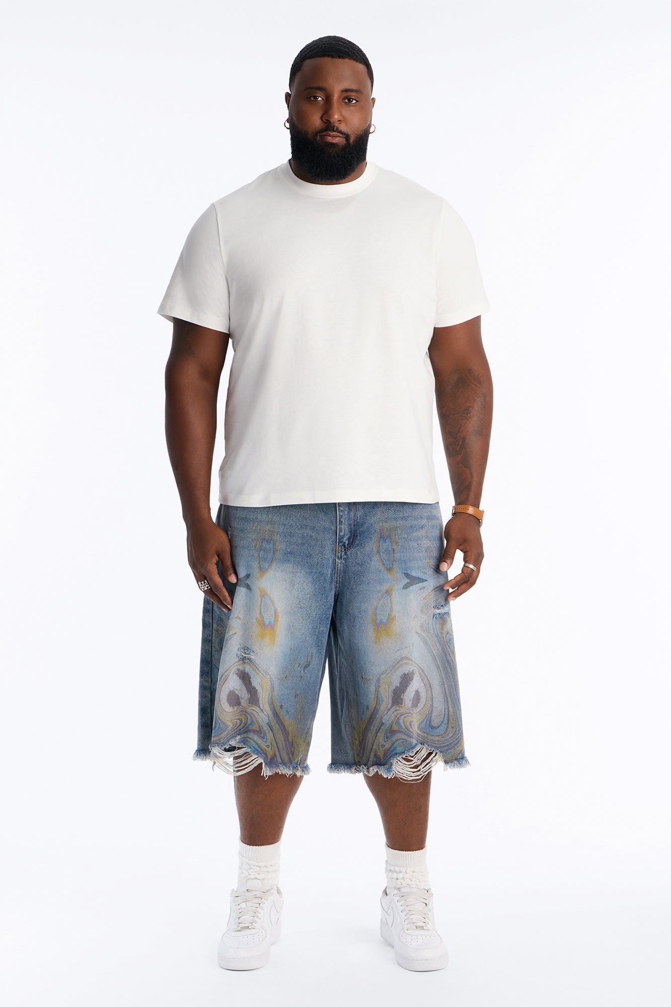 Baggy Oil Spill Denim Short - Medium Blue Wash image 1