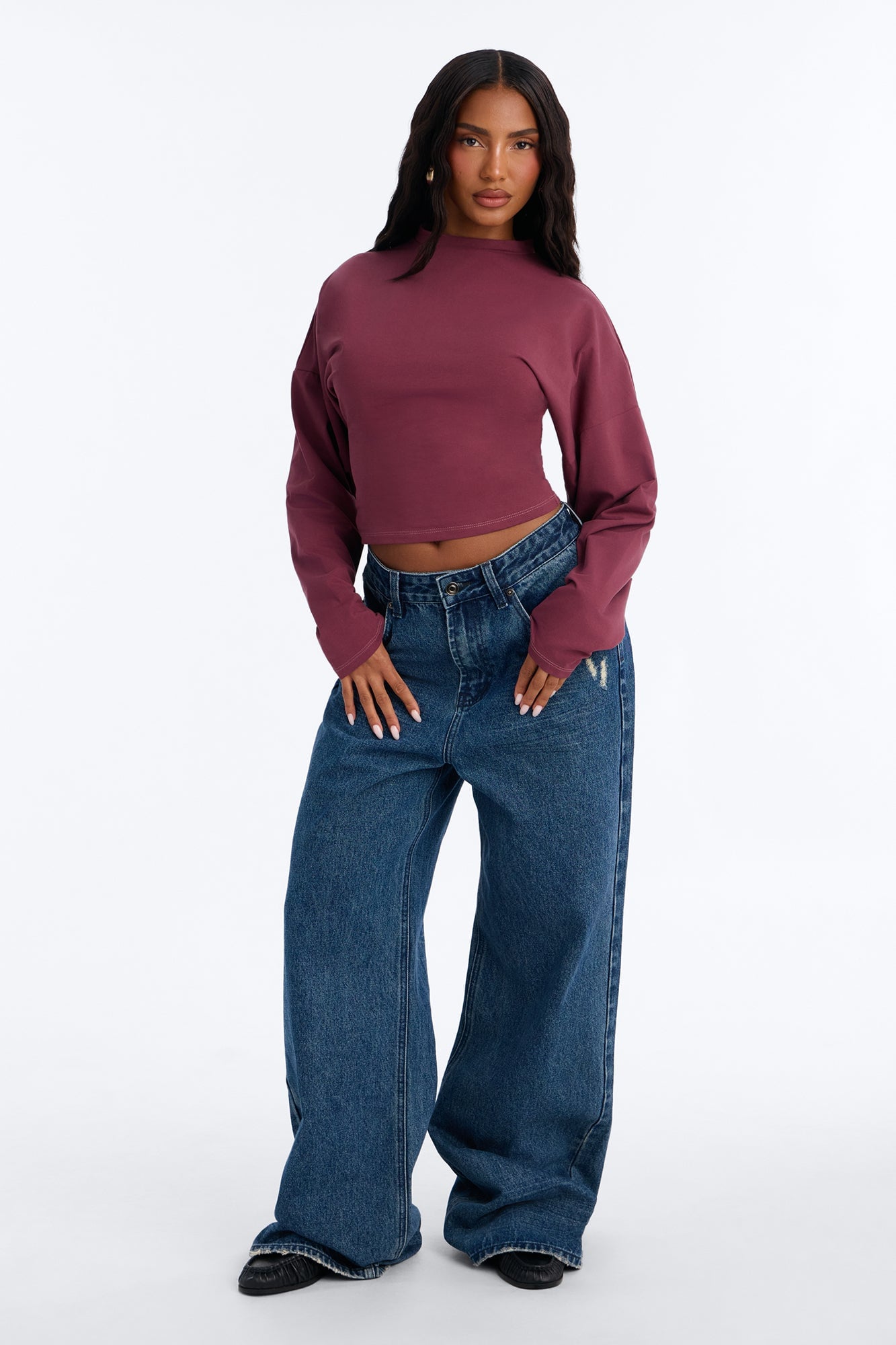 Krissy Cinched Waist Long Sleeve T-Shirt - Burgundy image 6
