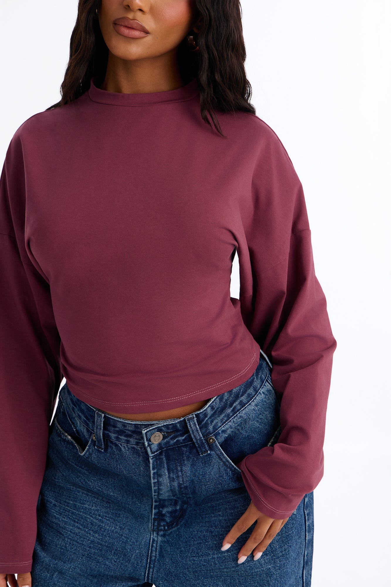 Krissy Cinched Waist Long Sleeve T-Shirt - Burgundy image 7