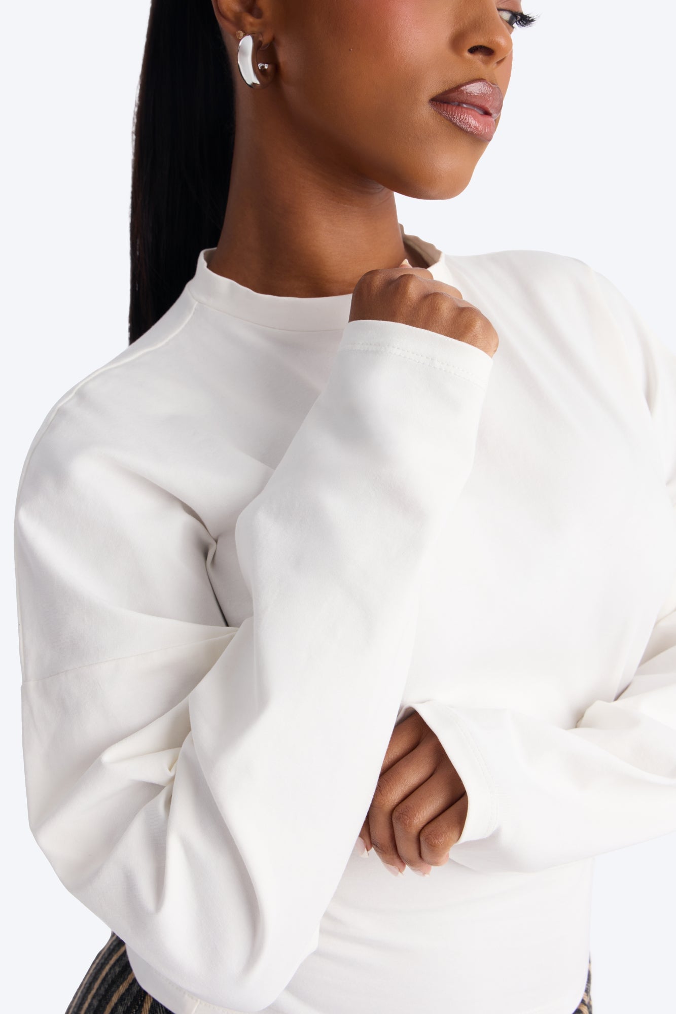 Krissy Cinched Waist Long Sleeve T-Shirt - Cream image 7