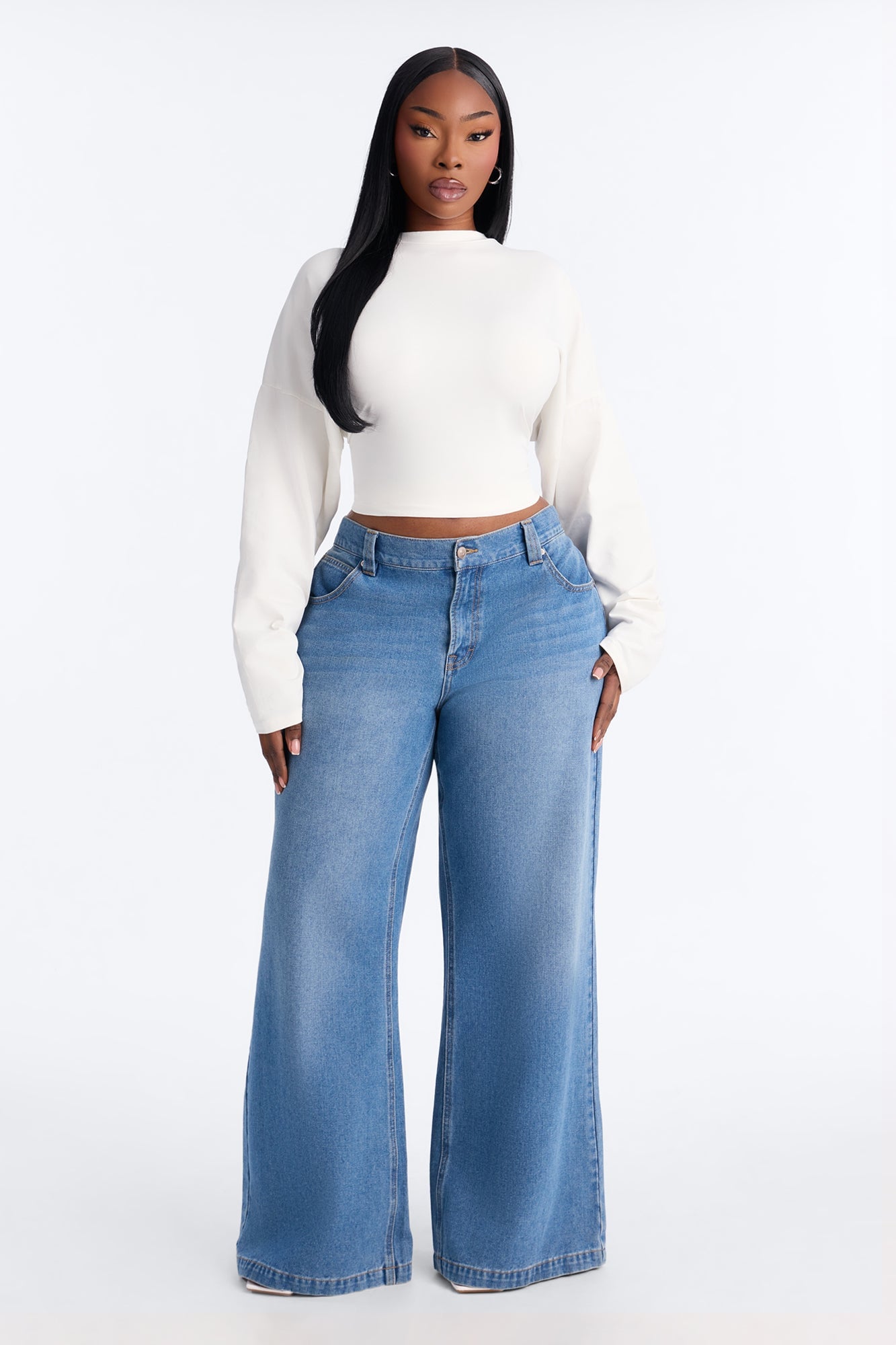 Krissy Cinched Waist Long Sleeve T-Shirt - Cream image 2