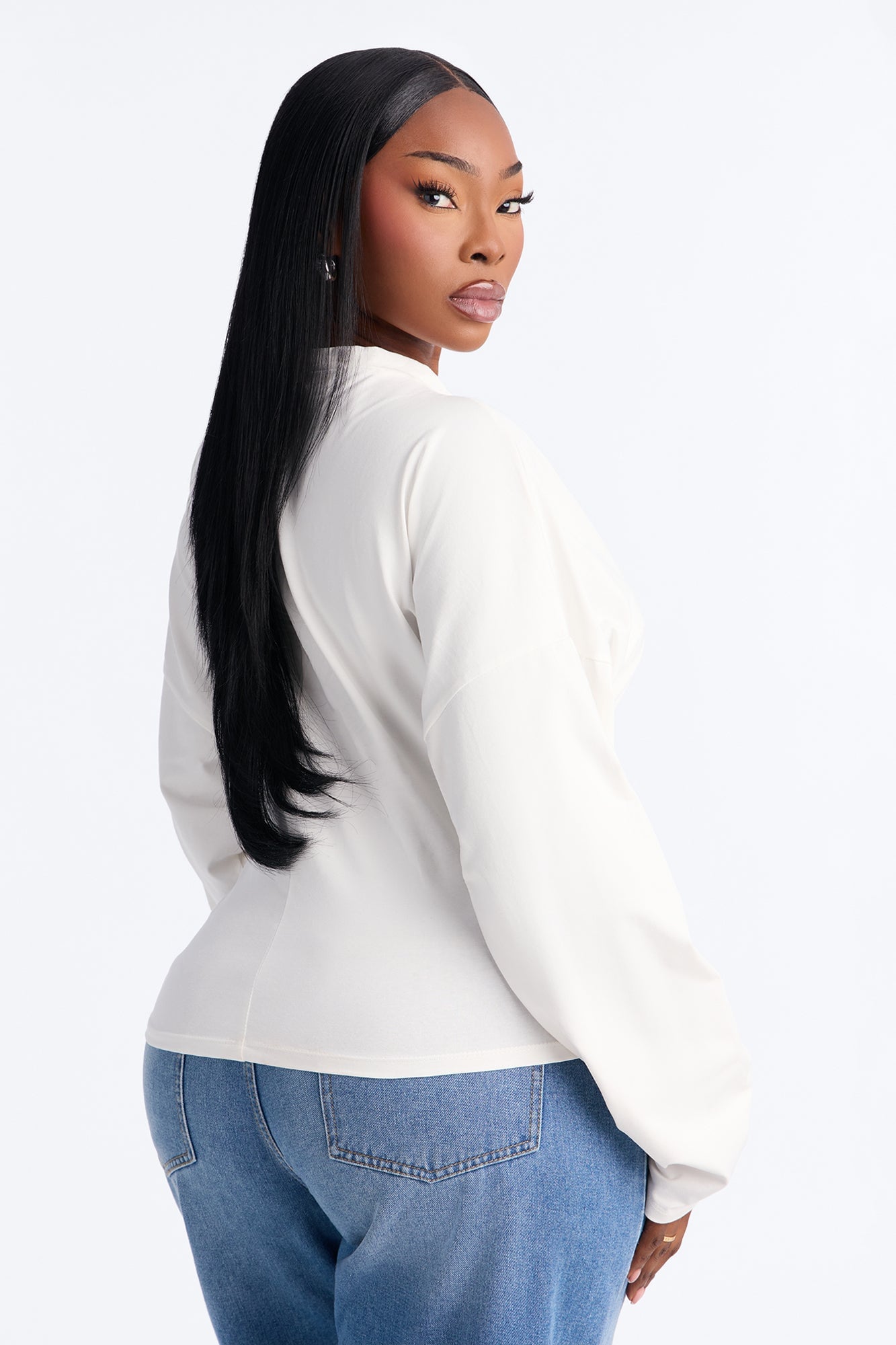 Krissy Cinched Waist Long Sleeve T-Shirt - Cream image 3