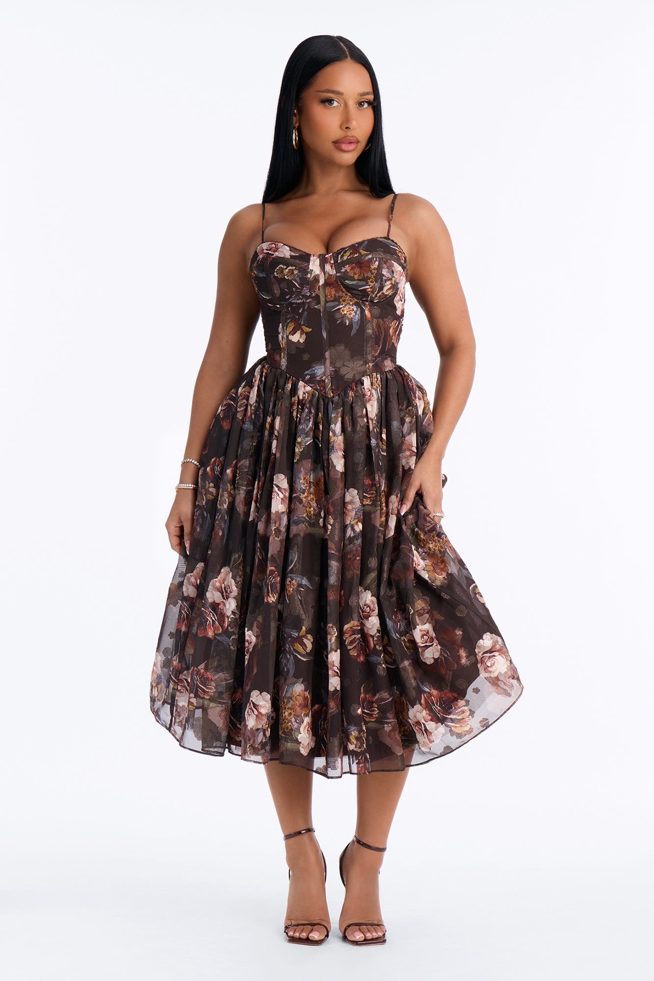 She's The Daydream Floral Midi Dress - Brown/combo image 5