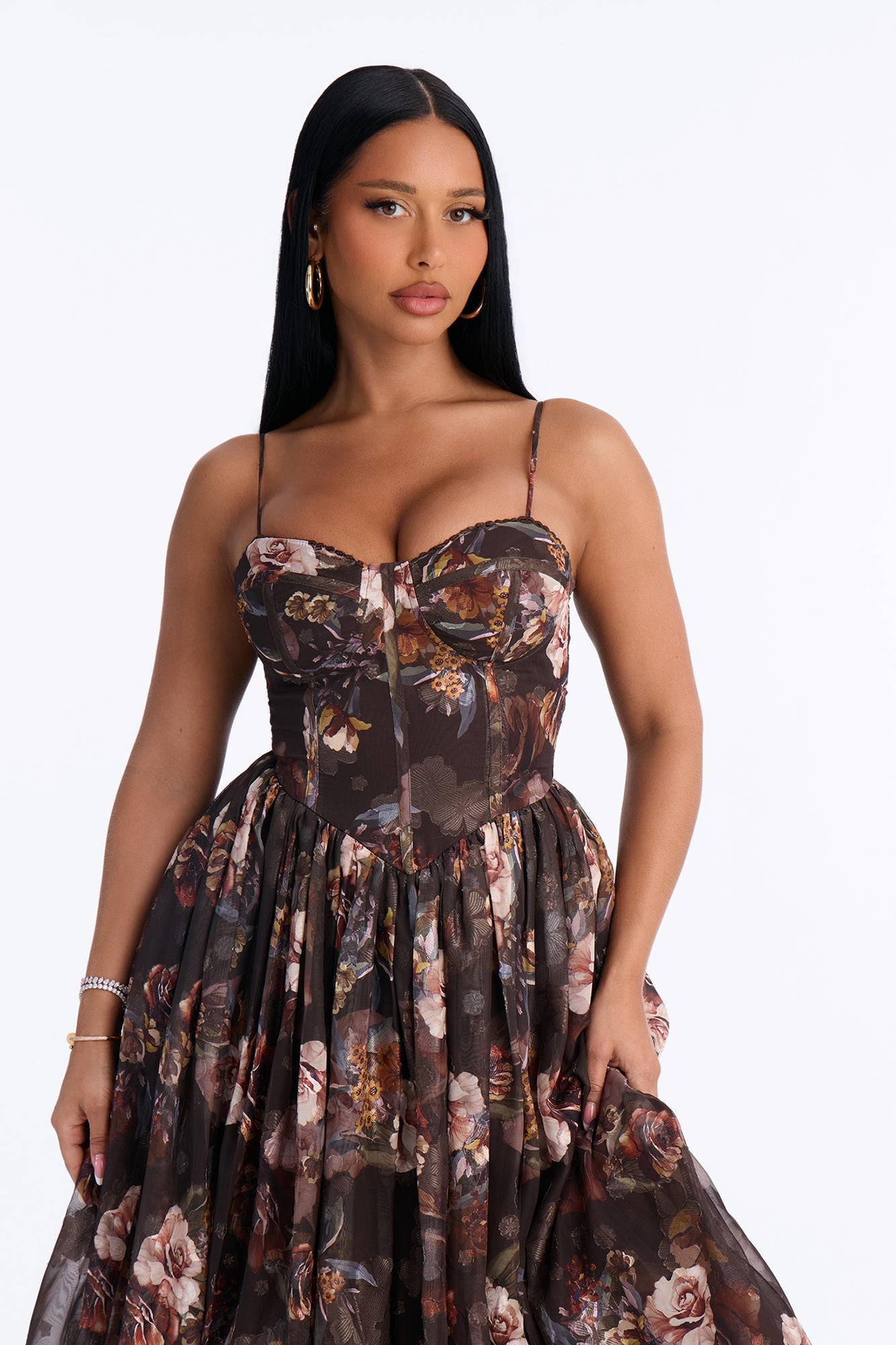 She's The Daydream Floral Midi Dress - Brown/combo image 6