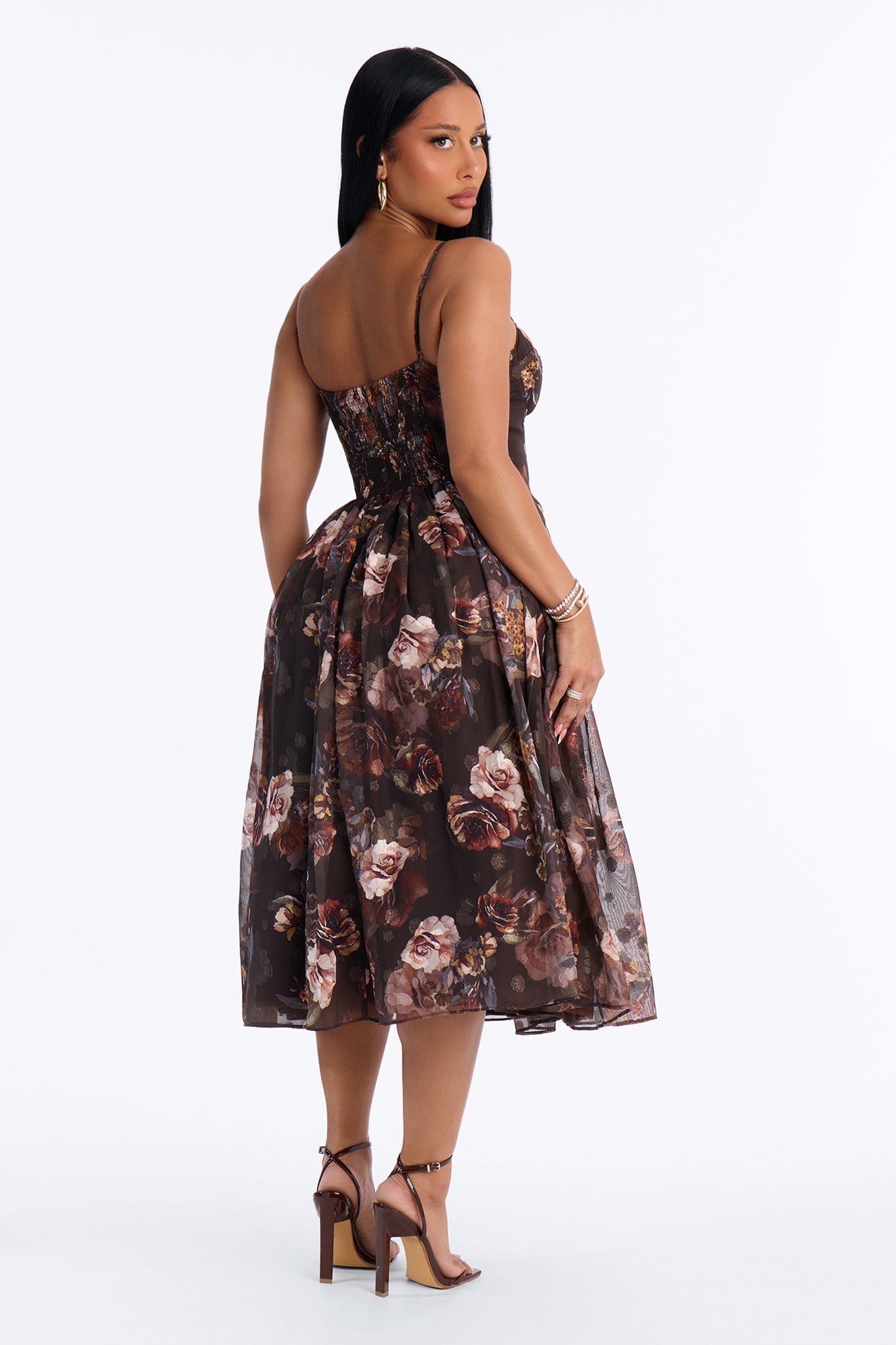 She's The Daydream Floral Midi Dress - Brown/combo image 8