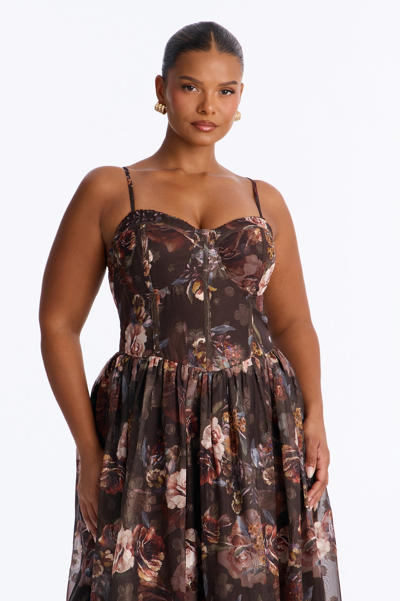 She's The Daydream Floral Midi Dress - Brown/combo image 2