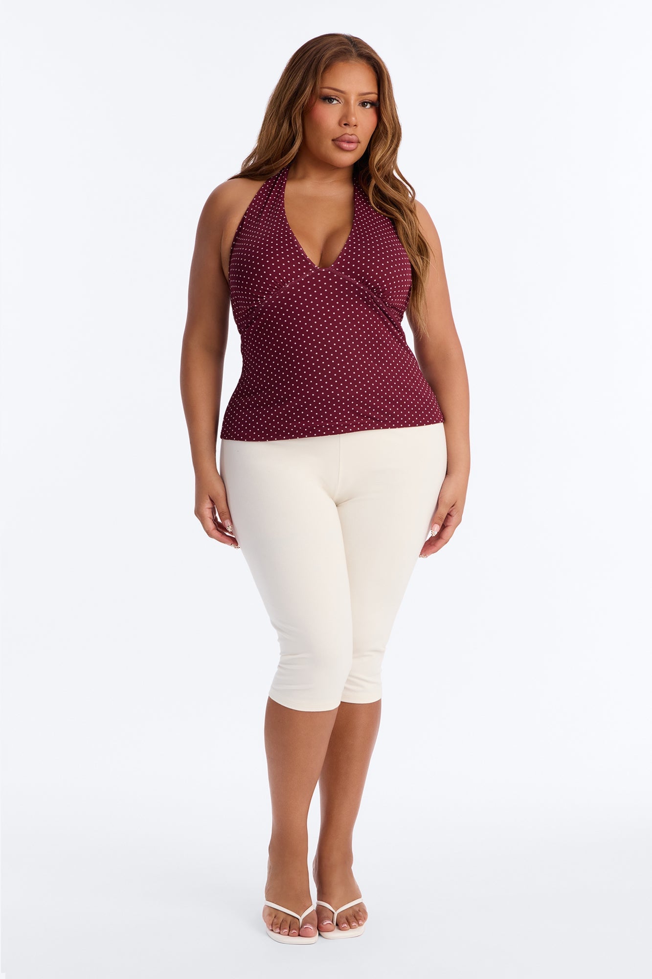Chloe Mesh Polka Dot Halter Top - Burgundy/combo image 1