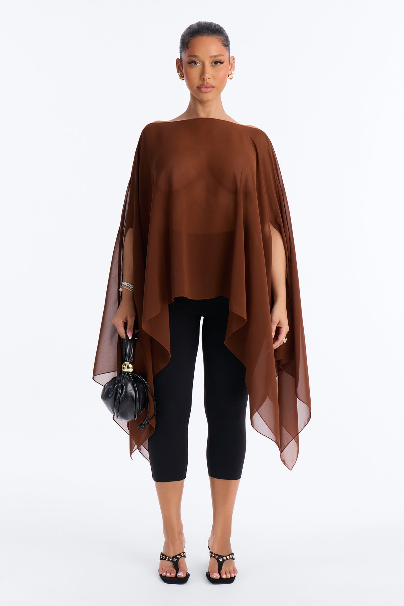 Get In Line Long Chiffon Kimono Top - Chocolate image 5