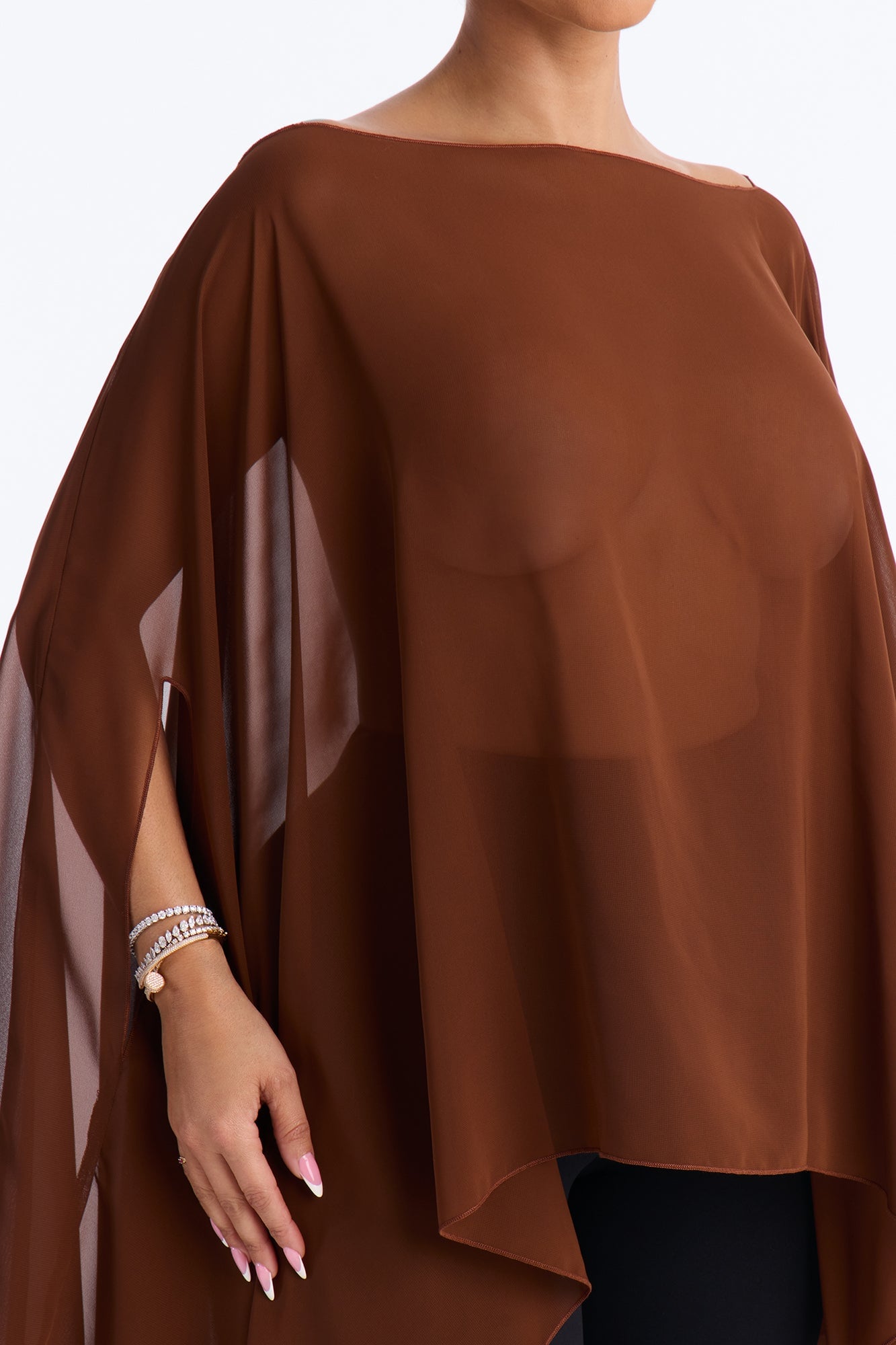 Get In Line Long Chiffon Kimono Top - Chocolate image 7