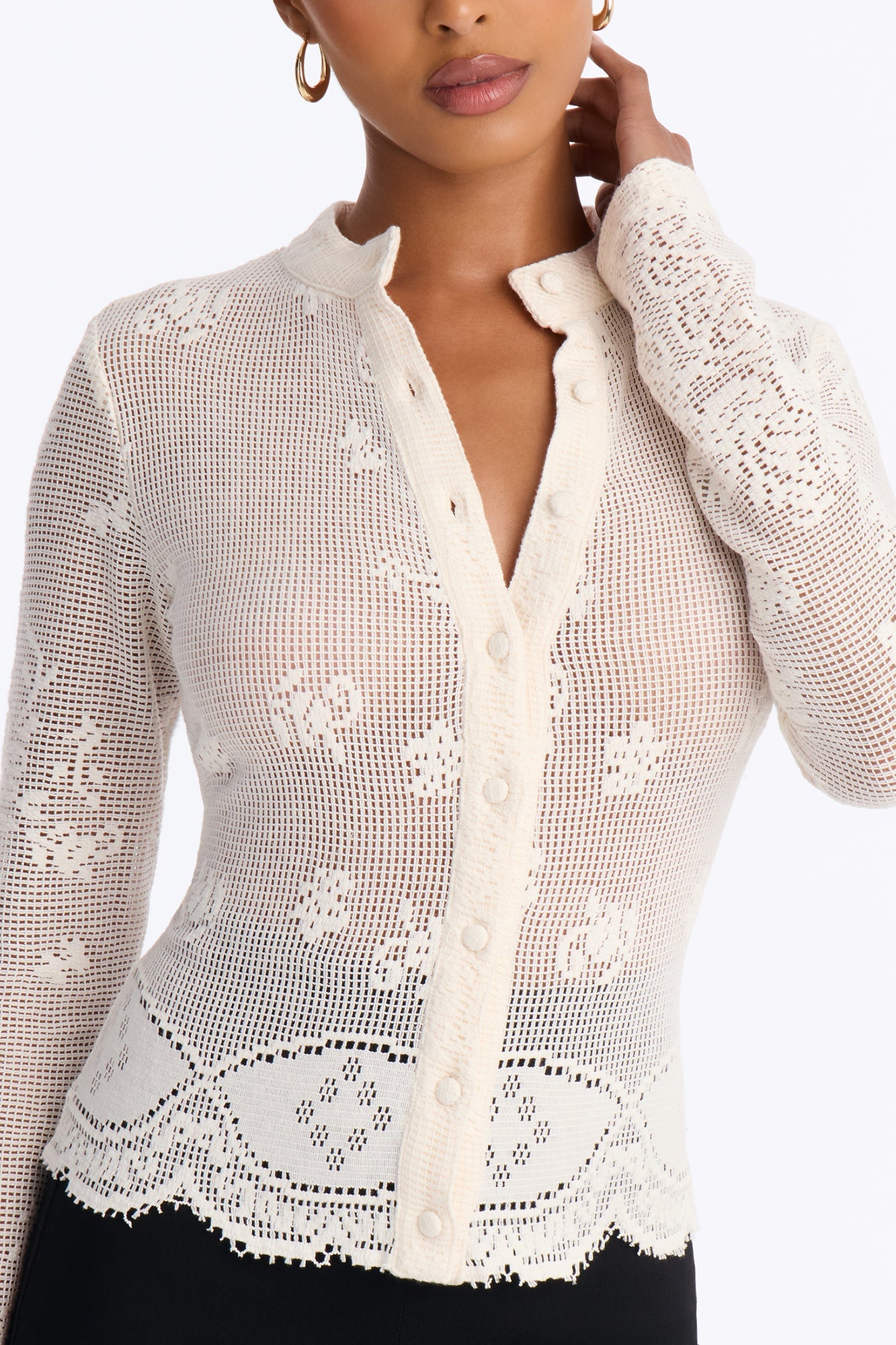 Spread Love Button Up Crochet Shirt - Ivory image 3