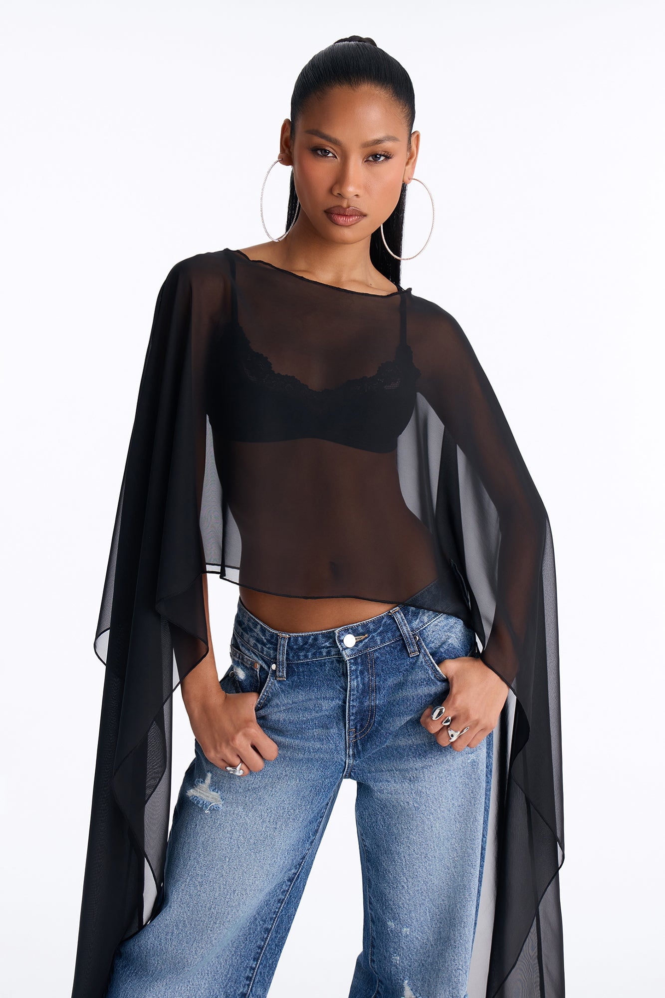 Always Extra Sheer Chiffon Blouse - Black image 2