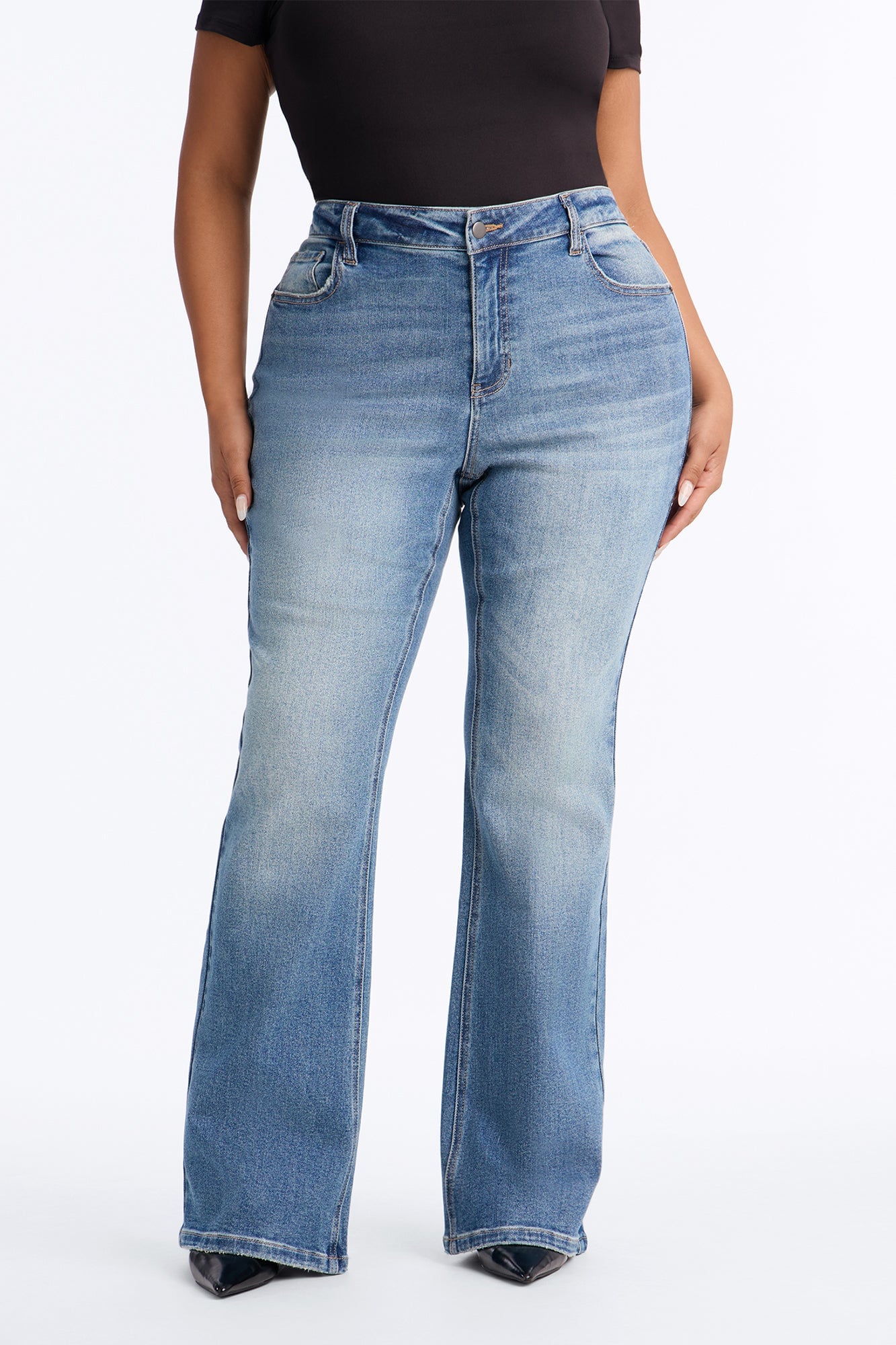 Nevada Mid Rise Stretch Flare Jeans - Medium Wash image 2