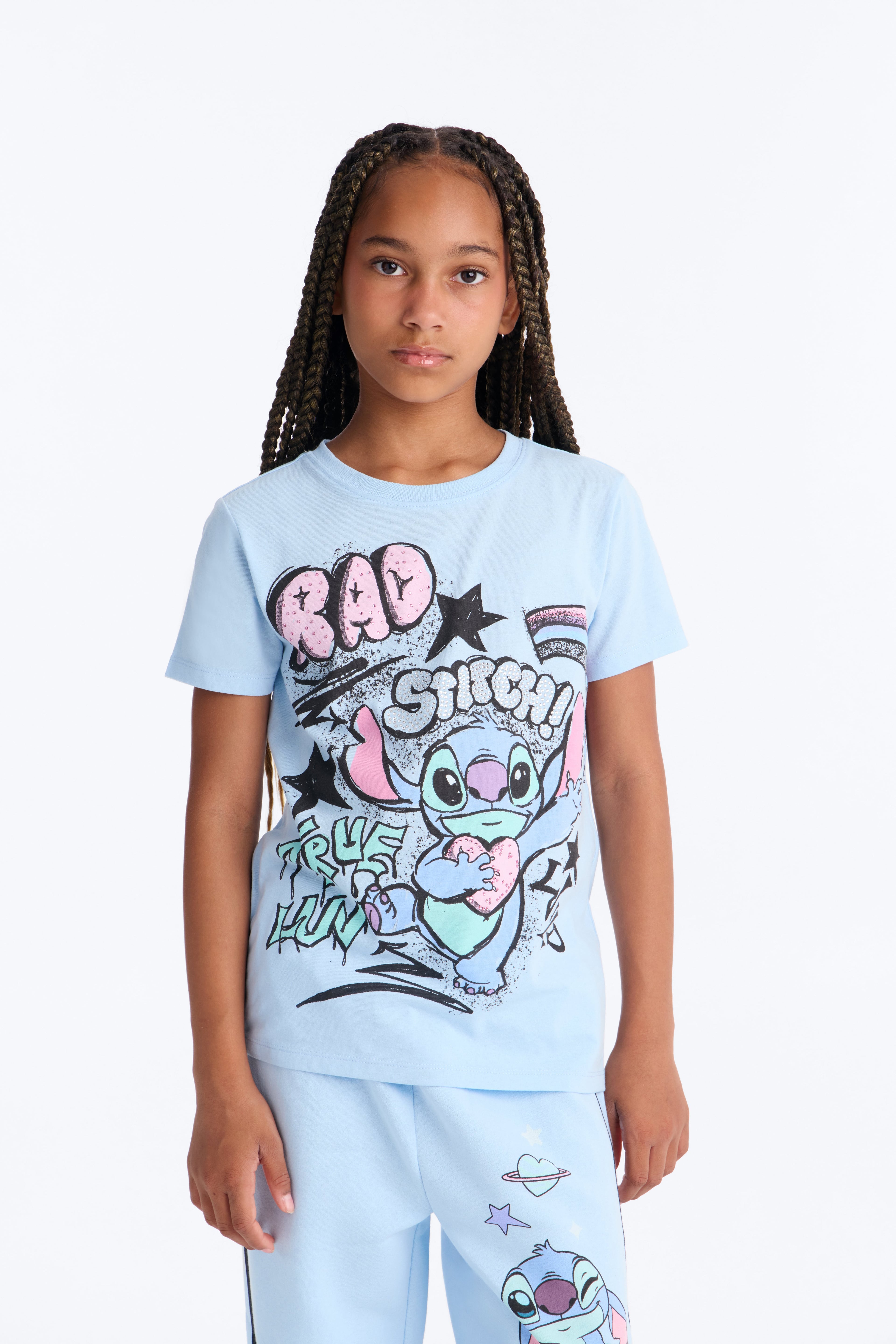 Mini Stitch Graffiti Wide Leg Pant Set - Light Blue image 2