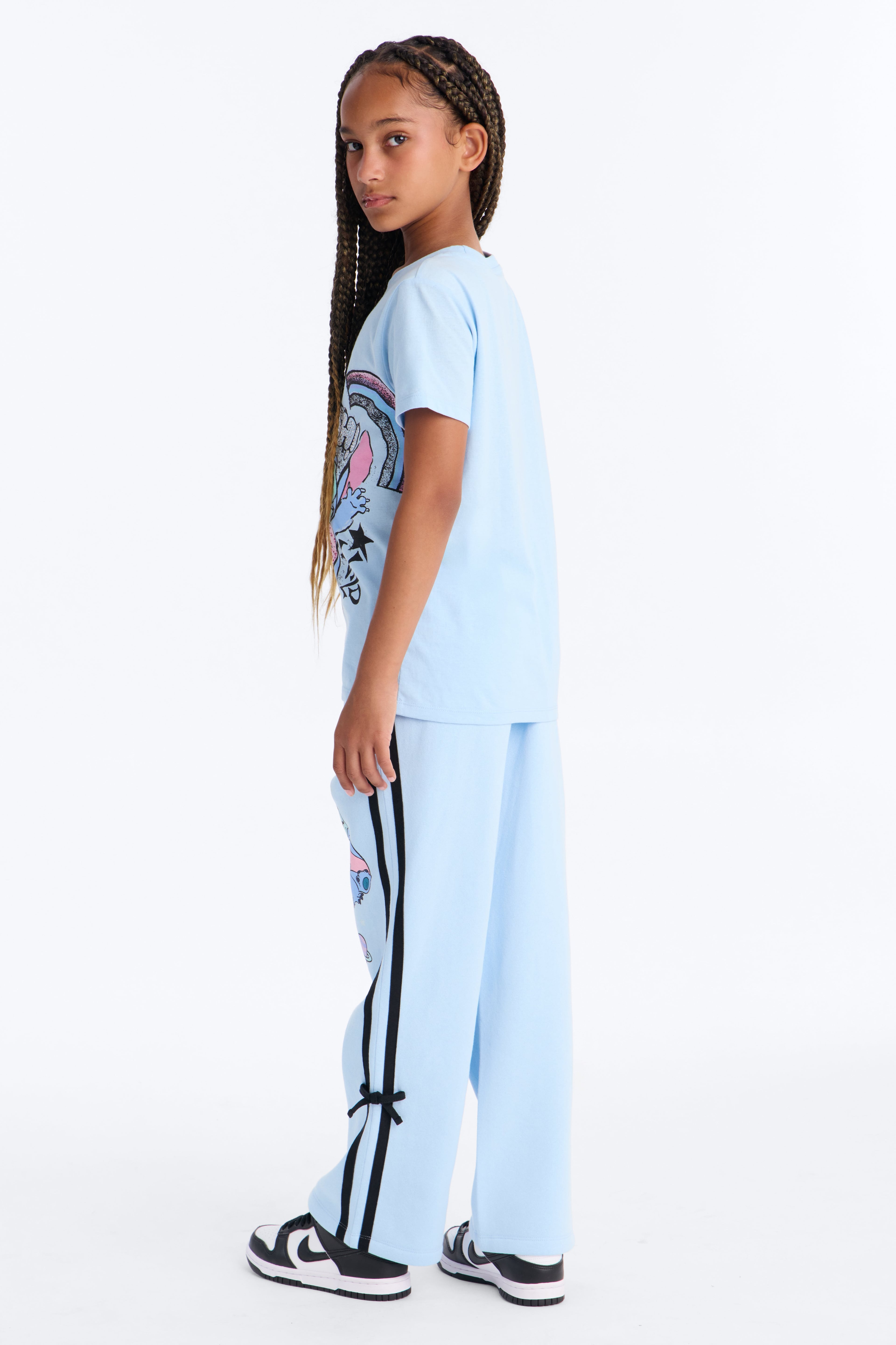 Mini Stitch Graffiti Wide Leg Pant Set - Light Blue image 3