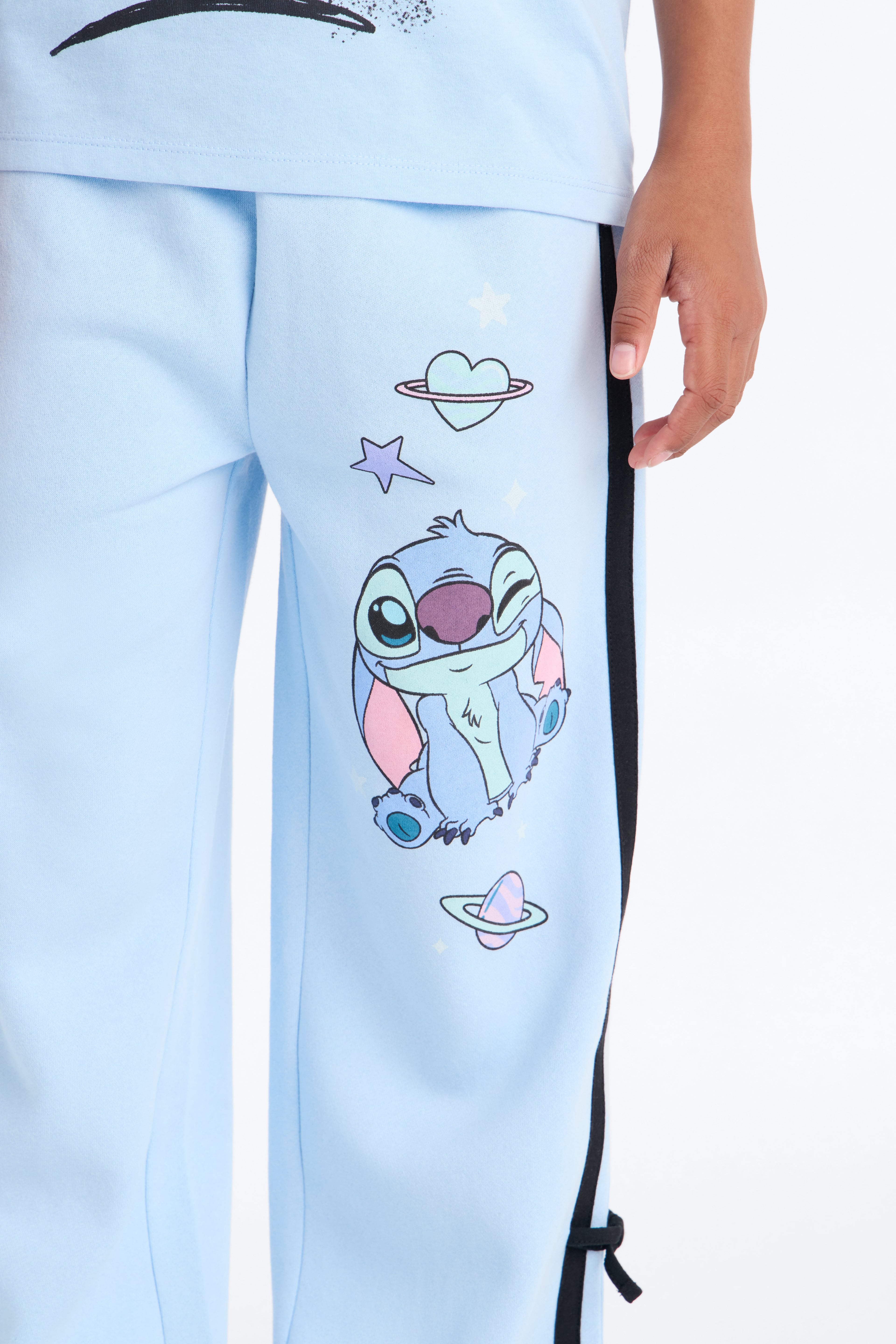 Mini Stitch Graffiti Wide Leg Pant Set - Light Blue image 4