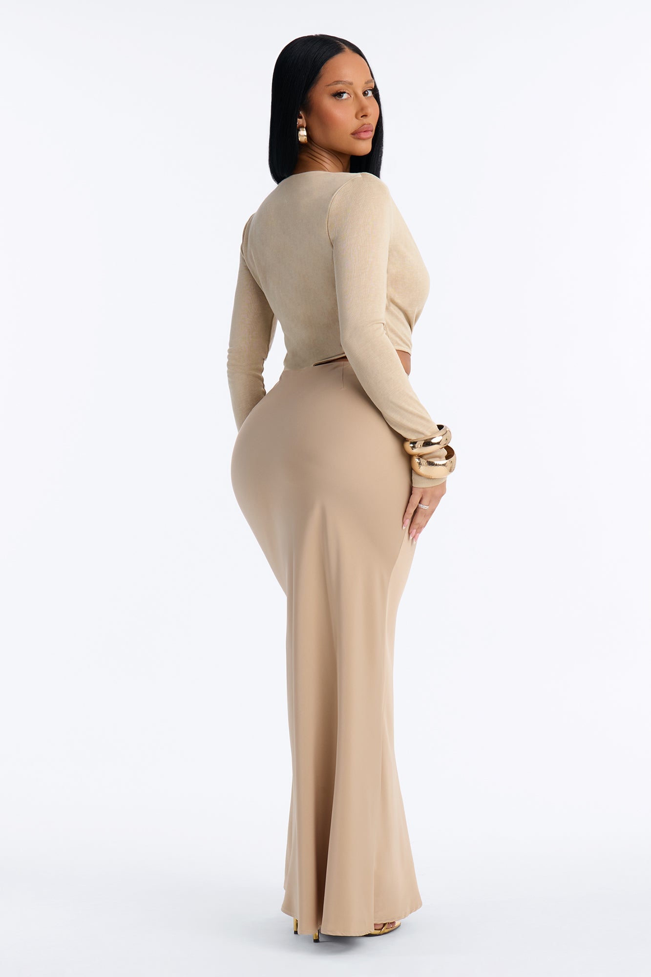 Sunday In Soho Long Sleeve Satin Maxi Dress - Taupe image 4