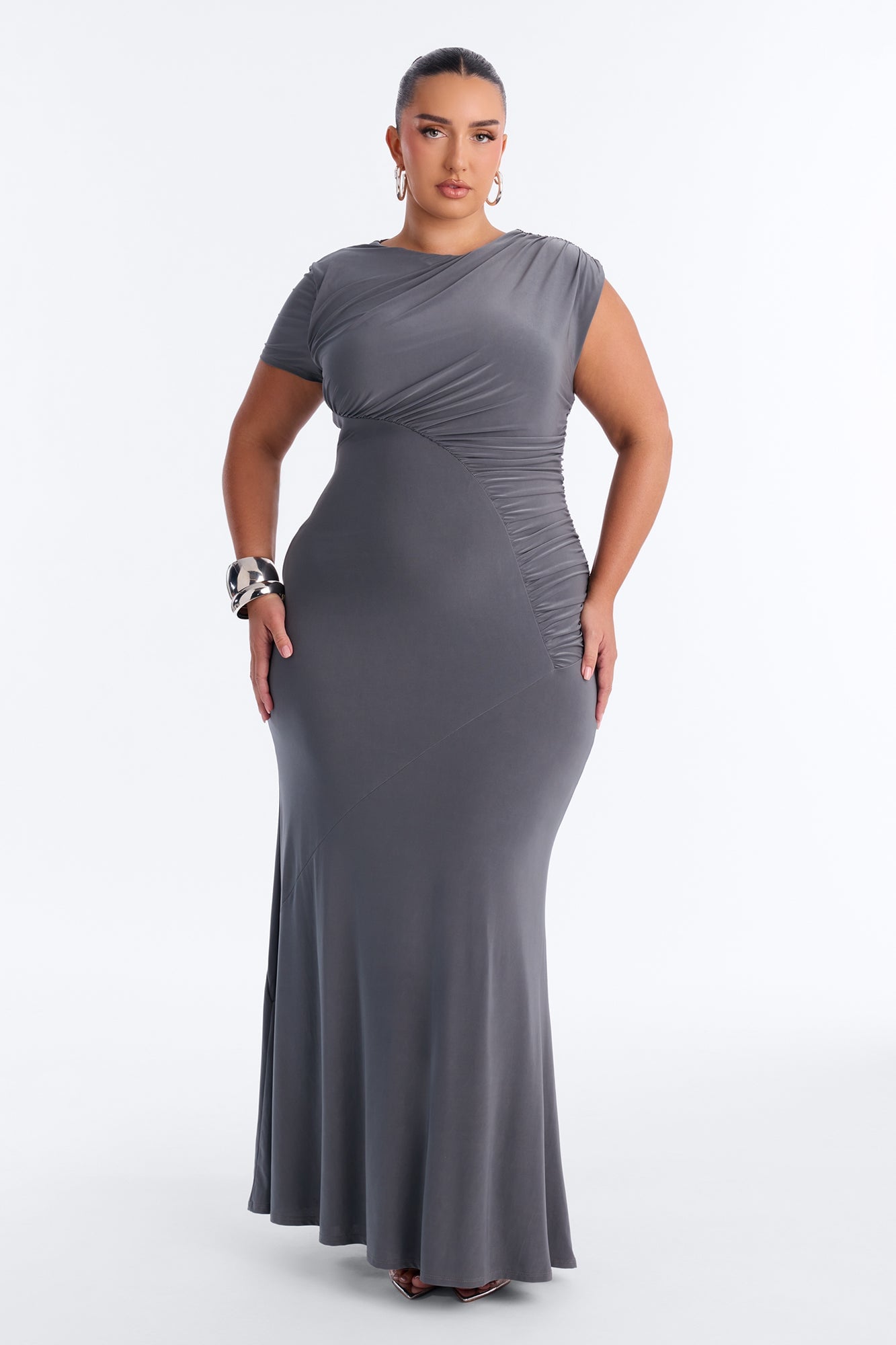Level Up Asymmetrical Maxi Dress - Charcoal image 1