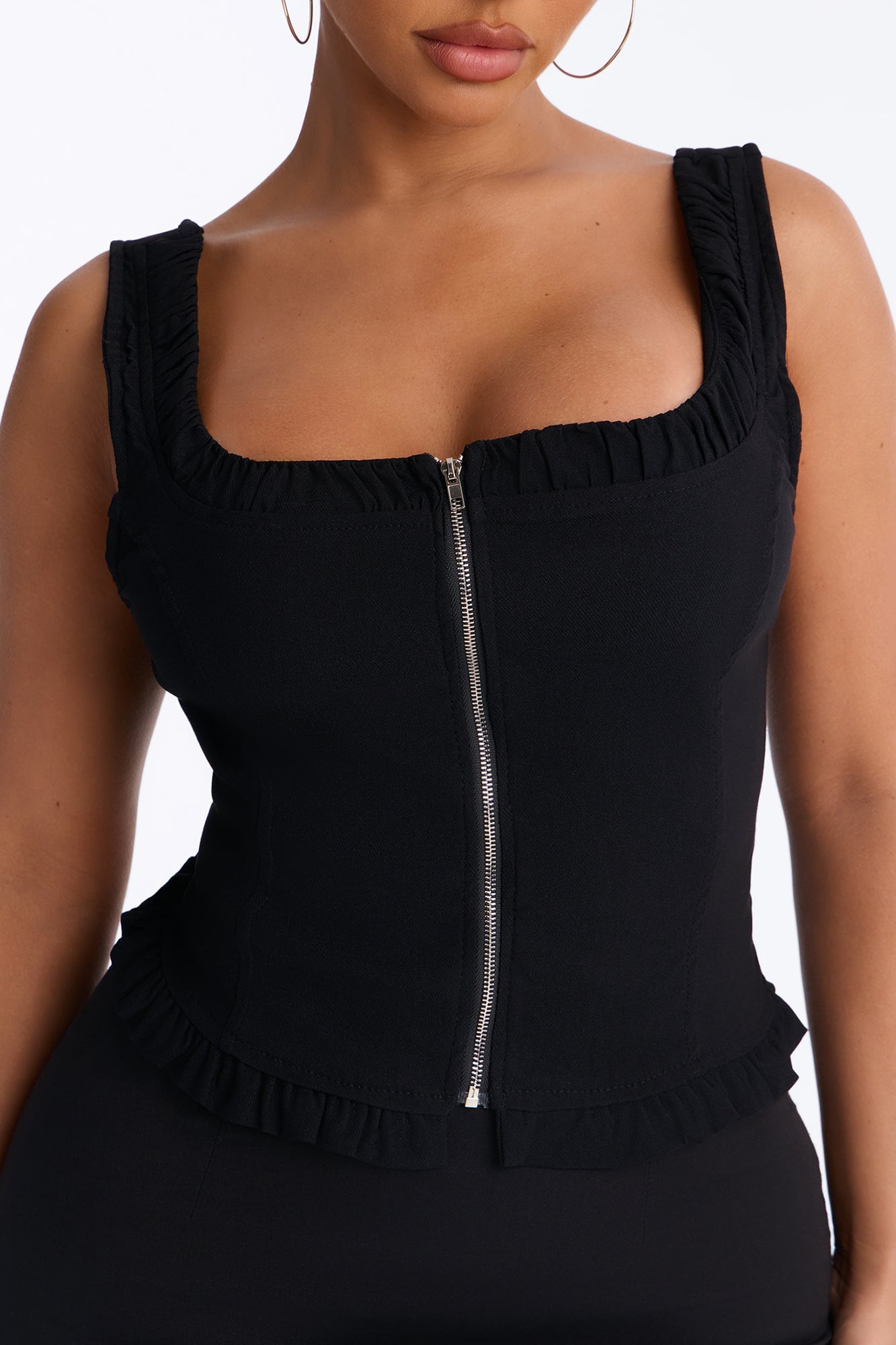 Kasie Ruffle Trim Tank Top - Black image 3