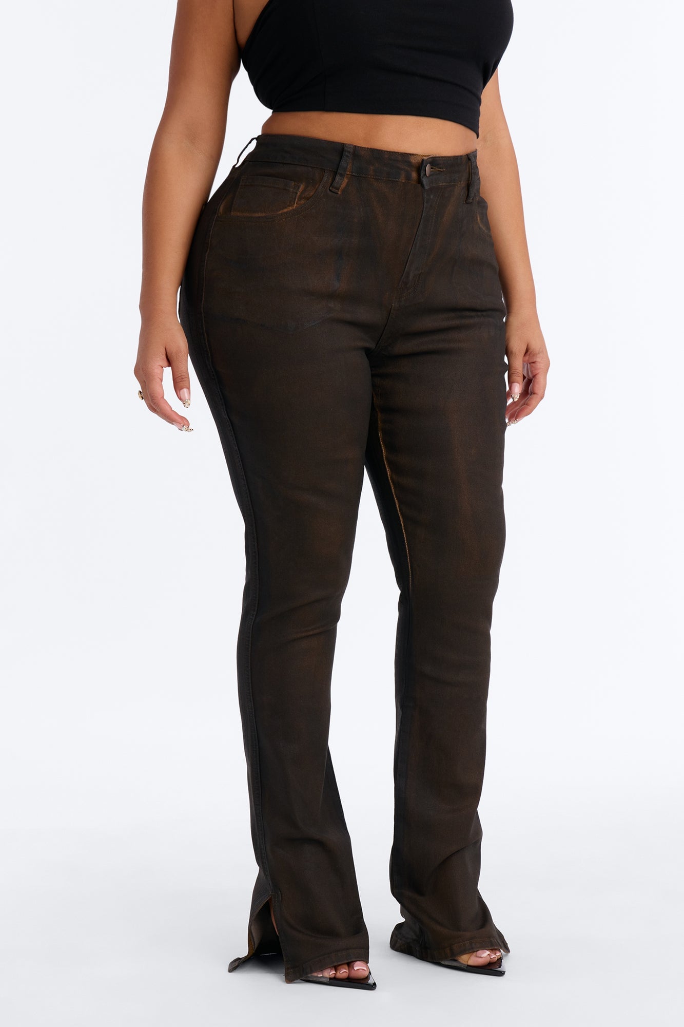 Bronzed Babe Coated Bootcut Jeans - Brown image 2