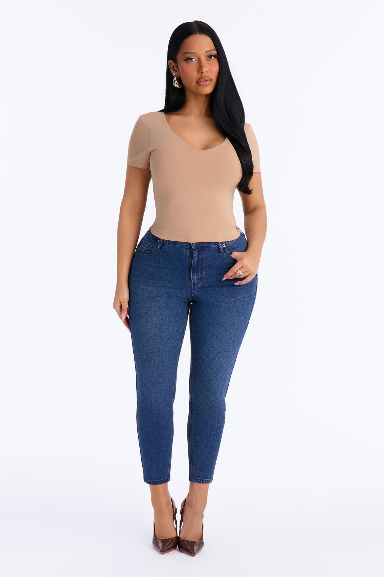 Petite Vibe Check Curvy Stretch Skinny Jeans - Dark Wash image 2