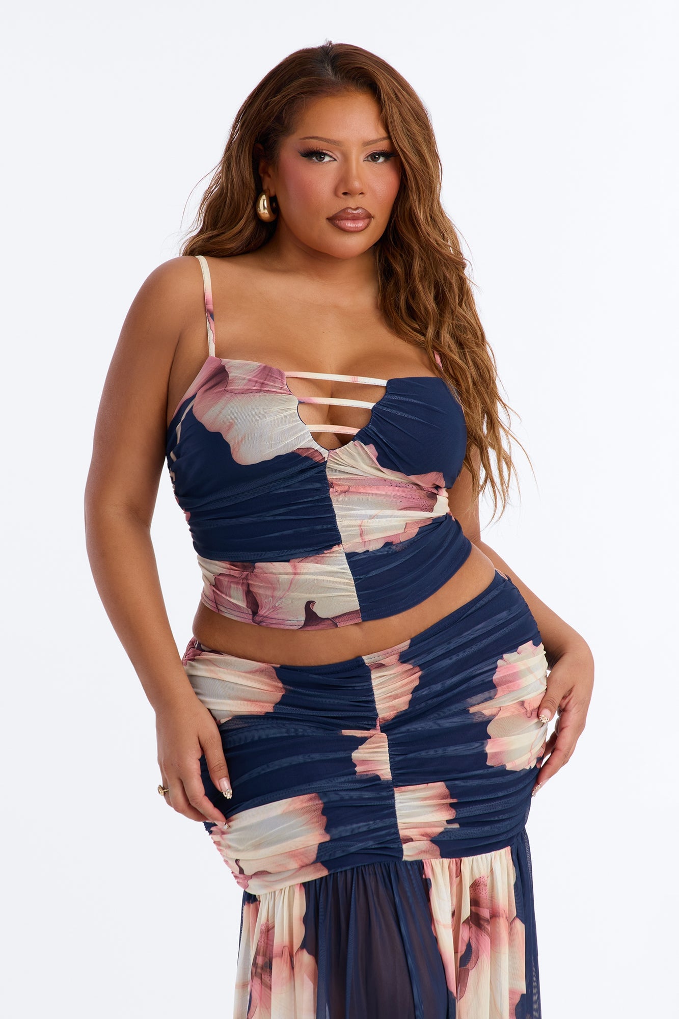 Hallie Floral Mesh Maxi Skirt Set - Navy/combo image 2