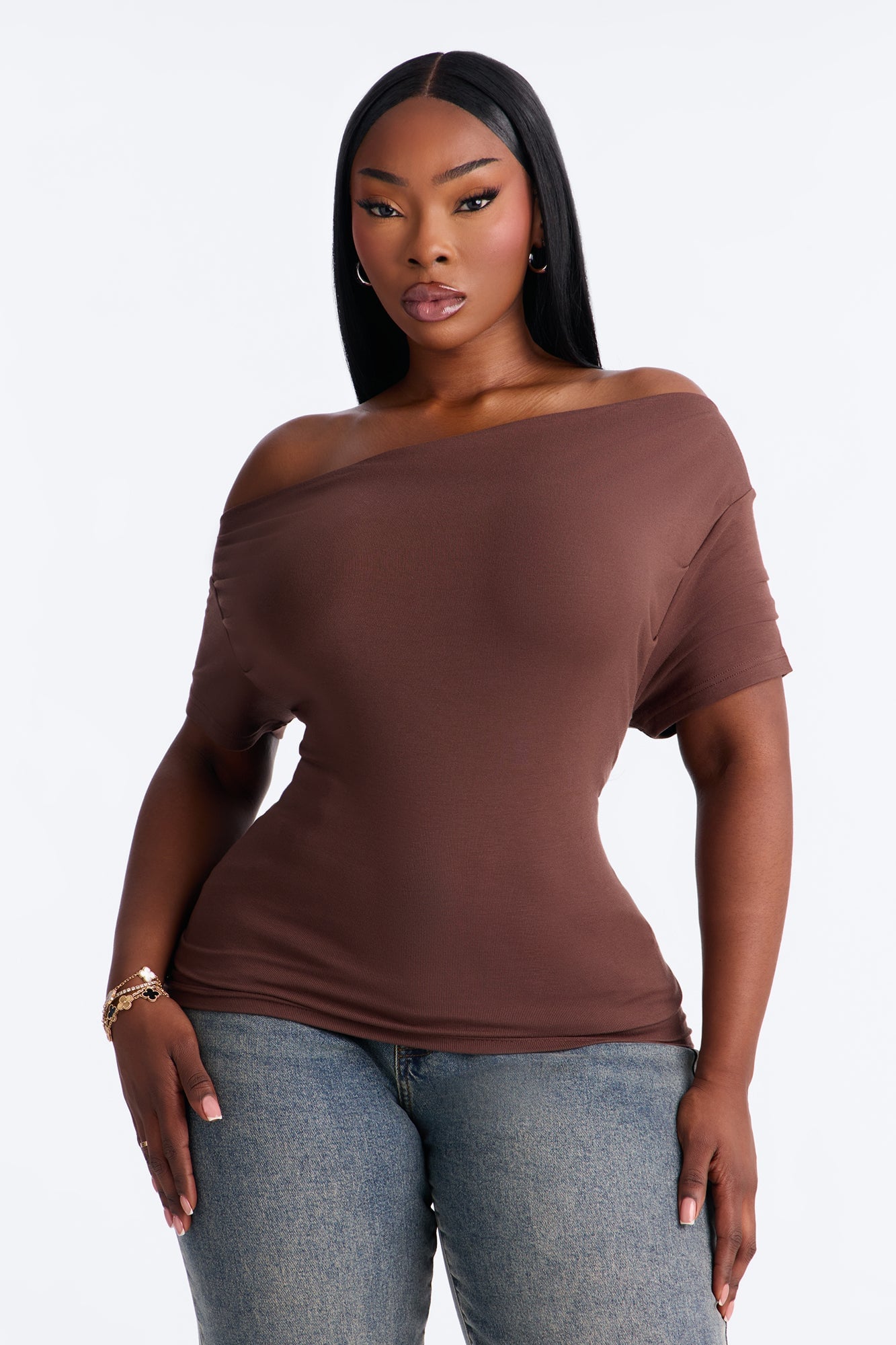 Don't Mind Me One Shoulder Top - Chocolate image 1