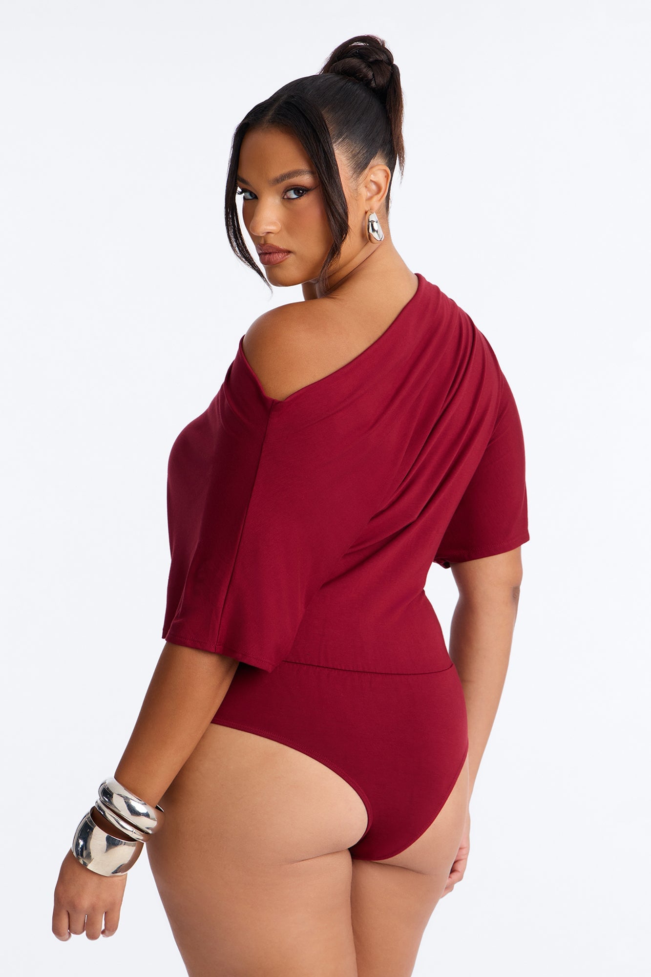 Flatter Me Off Shoulder Bodysuit - Wine image 4
