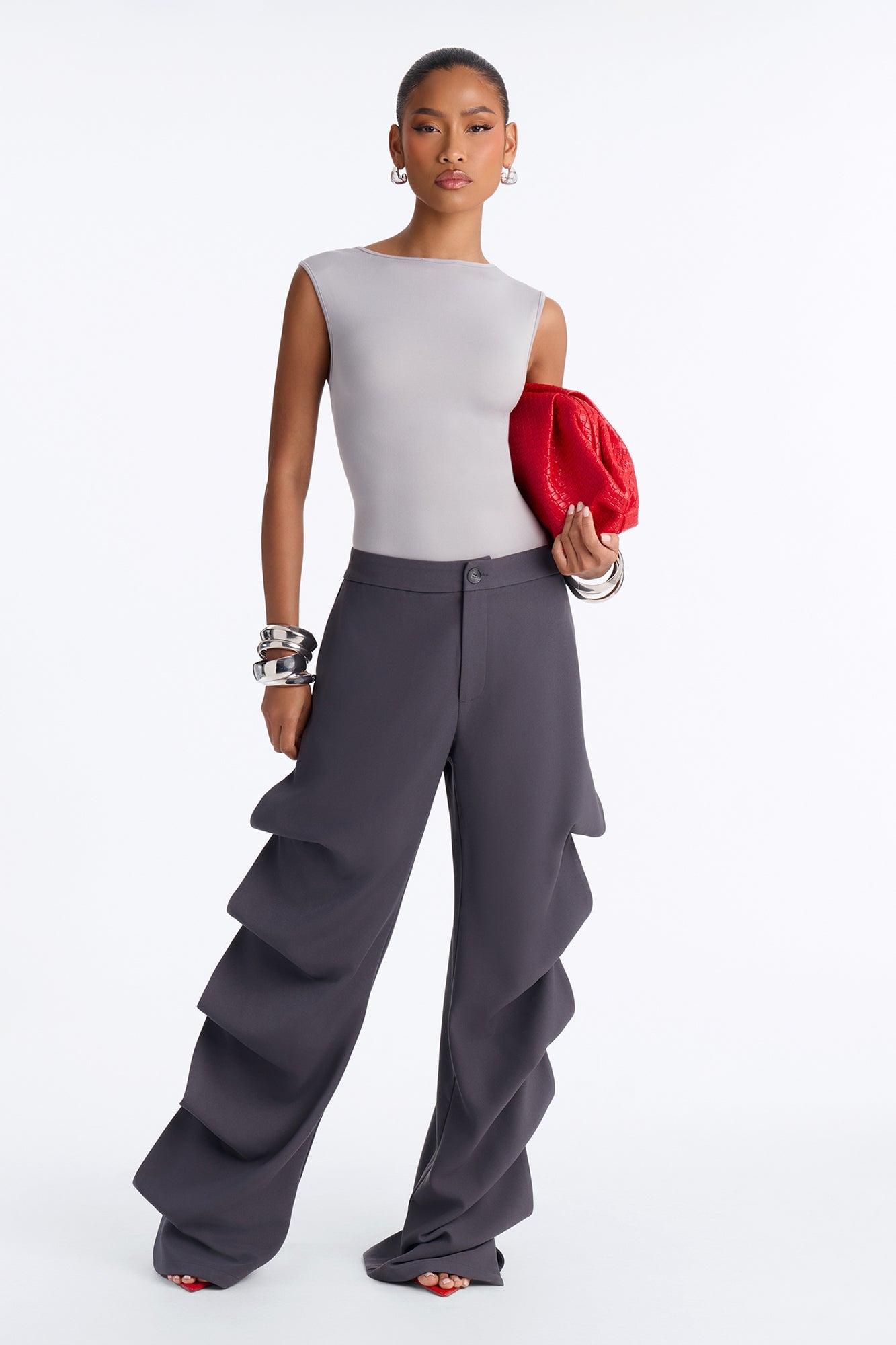 Gravity Drapes Mid Rise Adjustable Stacked Trouser - Charcoal image 5